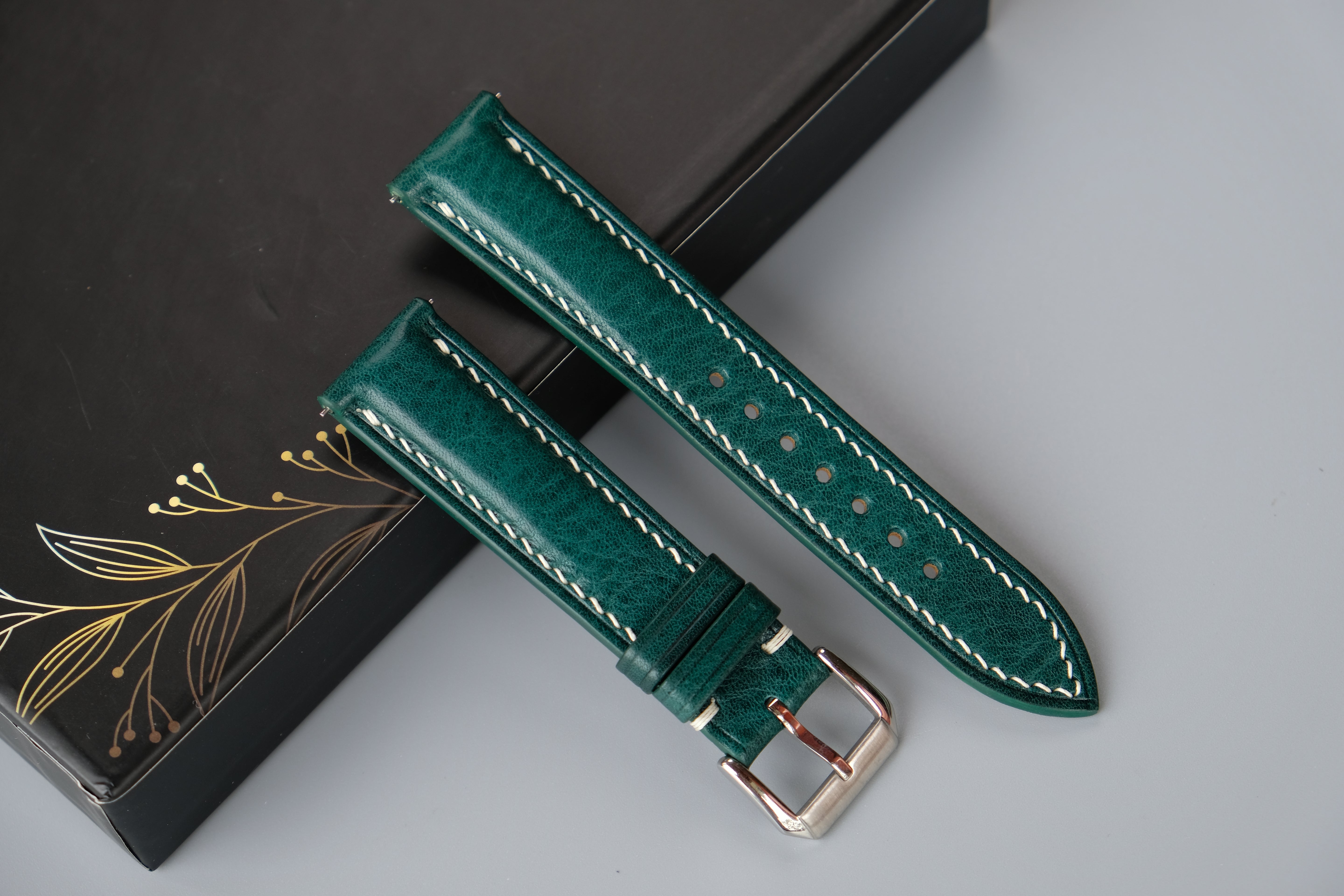 Jade Green MBOX LUX Leather Watch Strap – Custom Sizes 10mm to 26mm