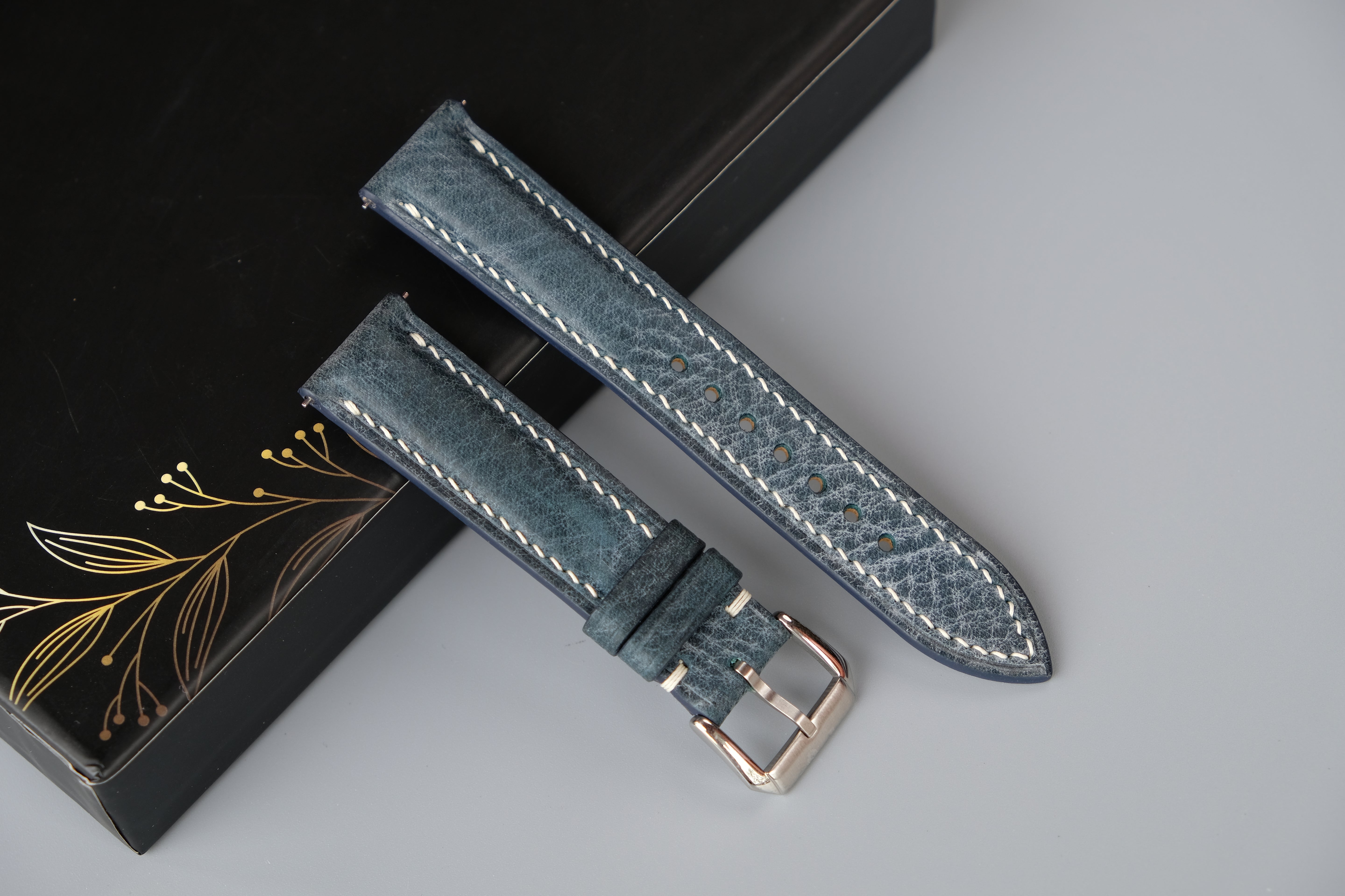Denim Blue MBOX WAX Leather Watch Strap – Custom Sizes 10mm to 26mm