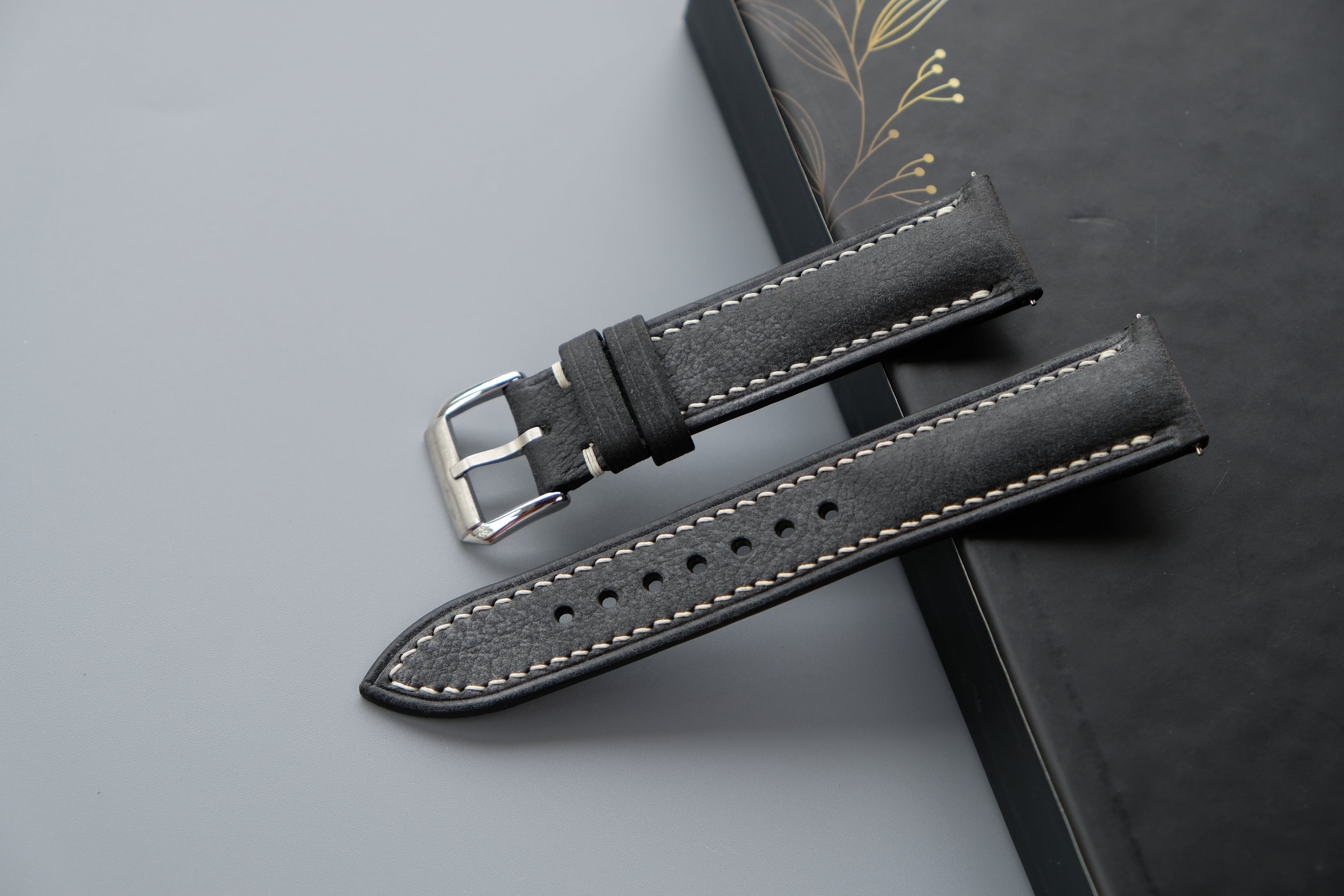Black MBOX WAX Leather Watch Strap – Custom Sizes 10mm to 26mm