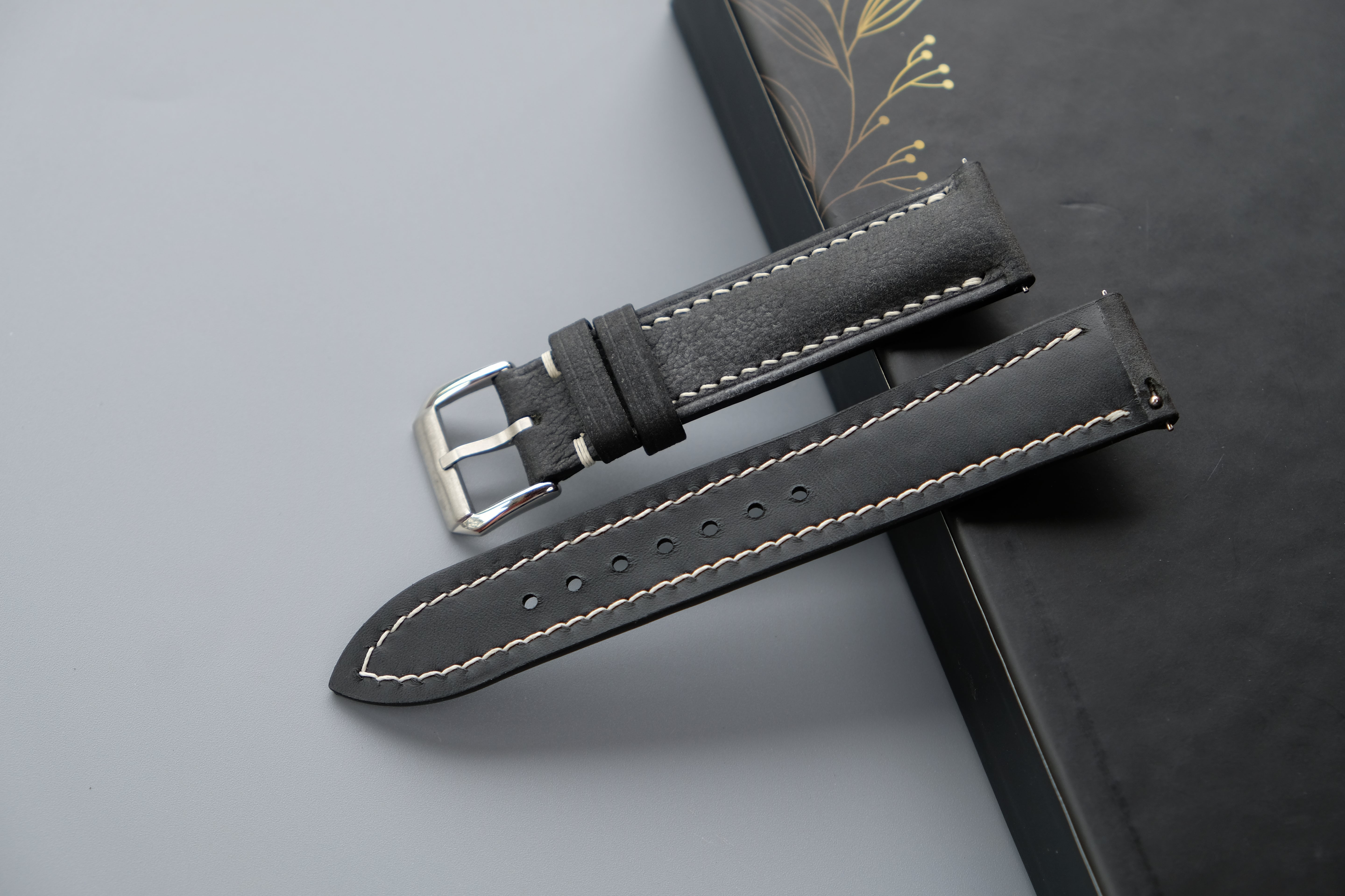 Black MBOX WAX Leather Watch Strap – Custom Sizes 10mm to 26mm
