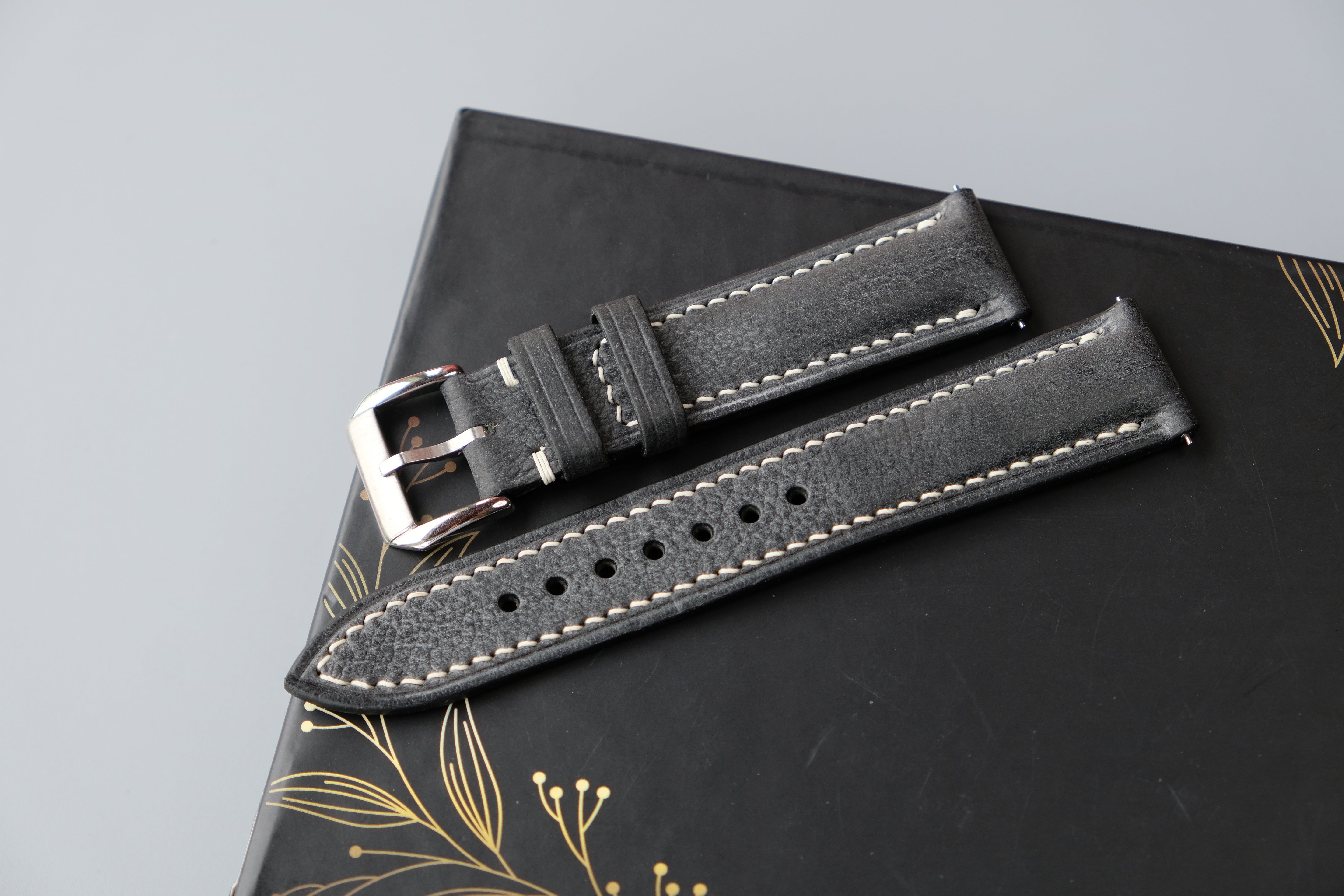 Black MBOX WAX Leather Watch Strap – Custom Sizes 10mm to 26mm