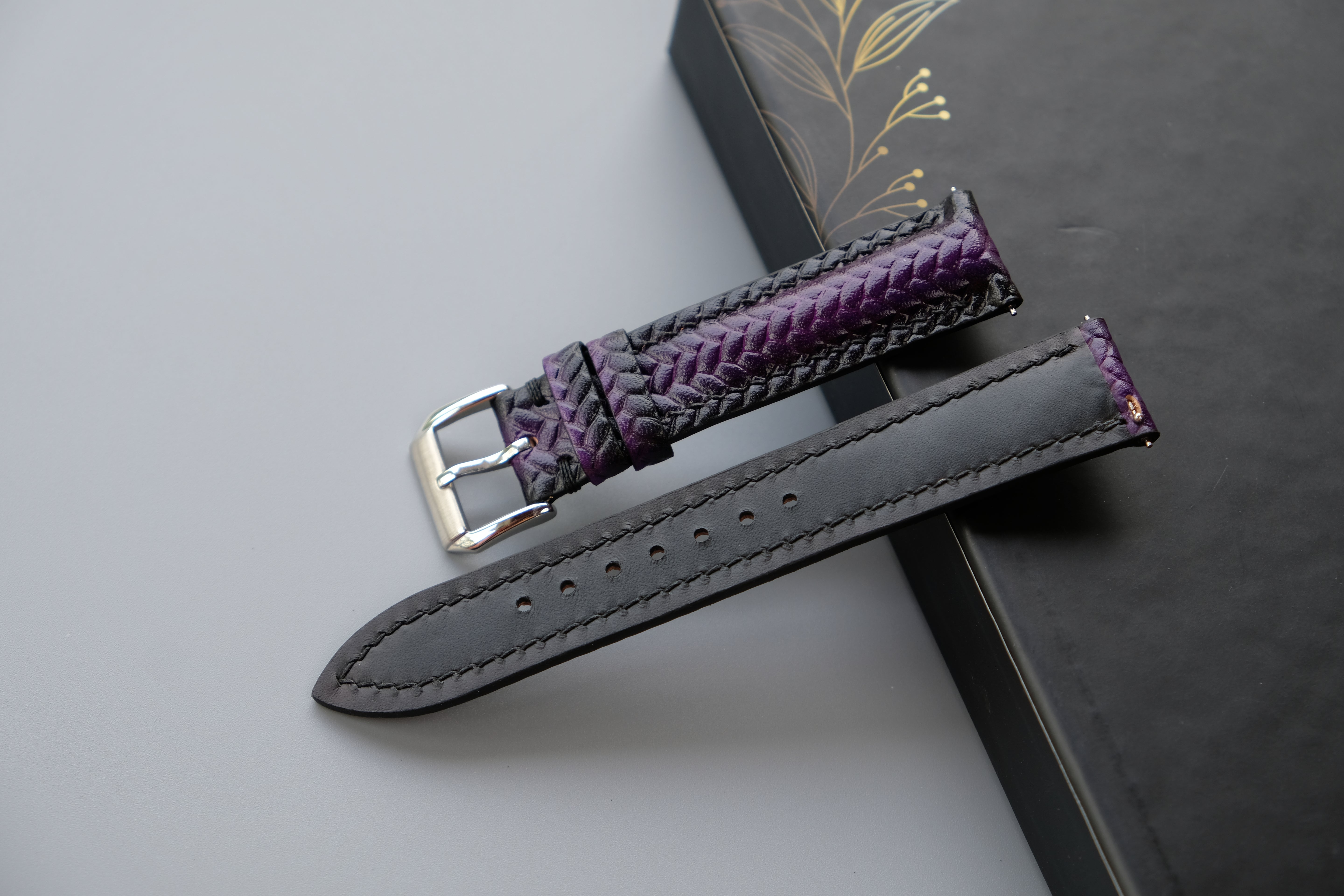 Purple Veg-tan Leather Watch Strap – Custom Sizes 10mm to 26mm