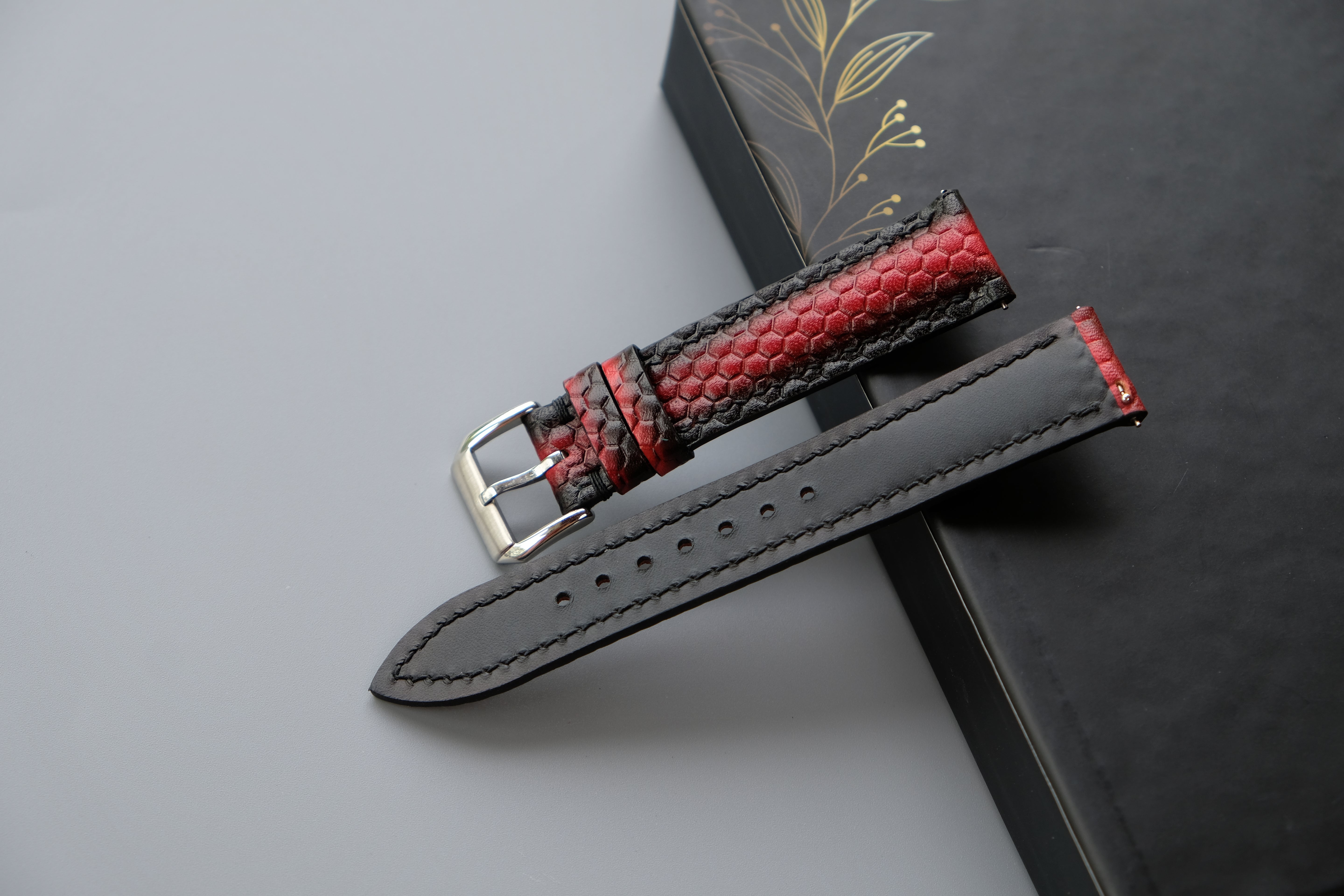 RED Veg-tan Leather Watch Strap – Custom Sizes 10mm to 26mm