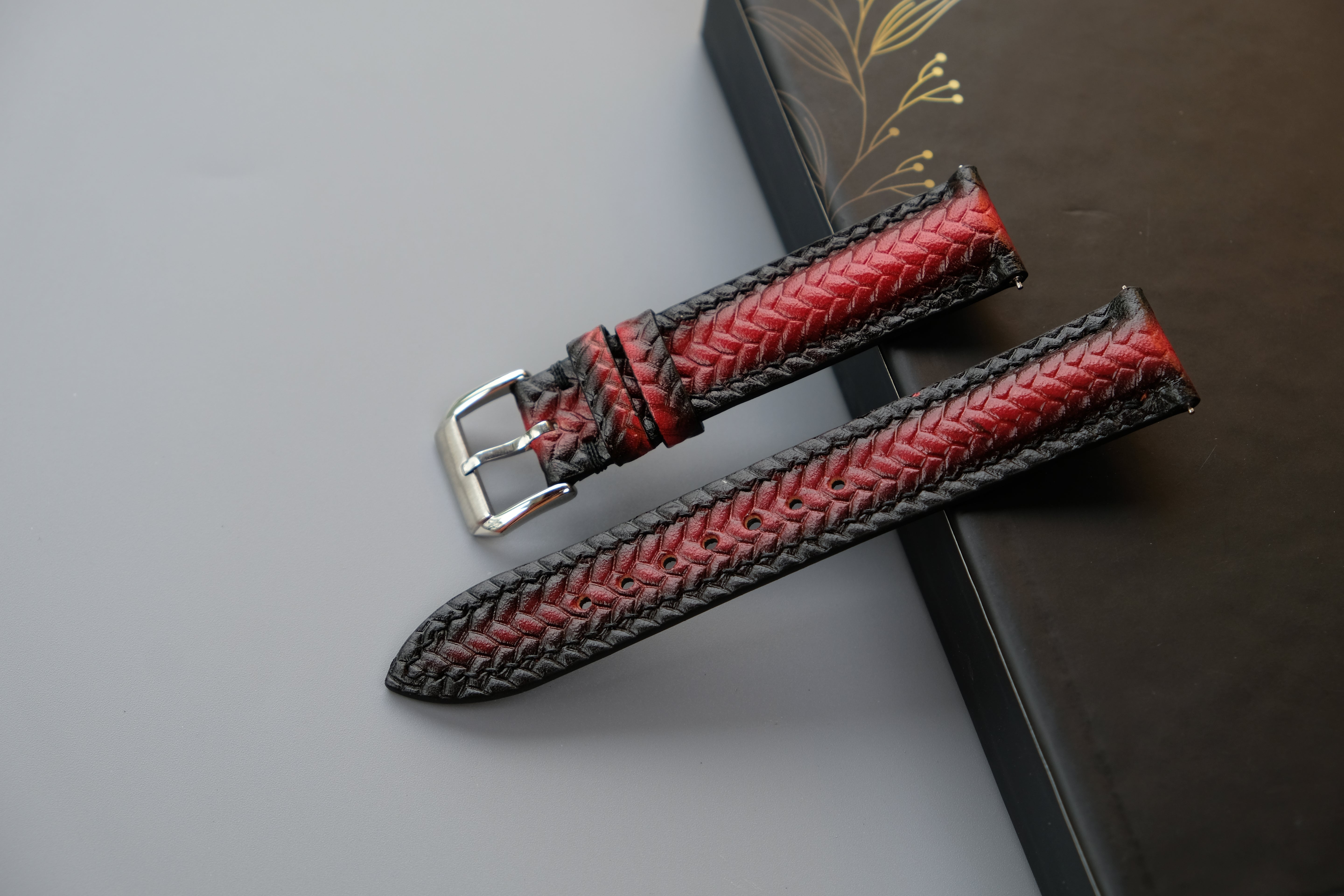 RED Veg-Tan Leather Watch Strap – Custom Sizes 10mm to 26mm