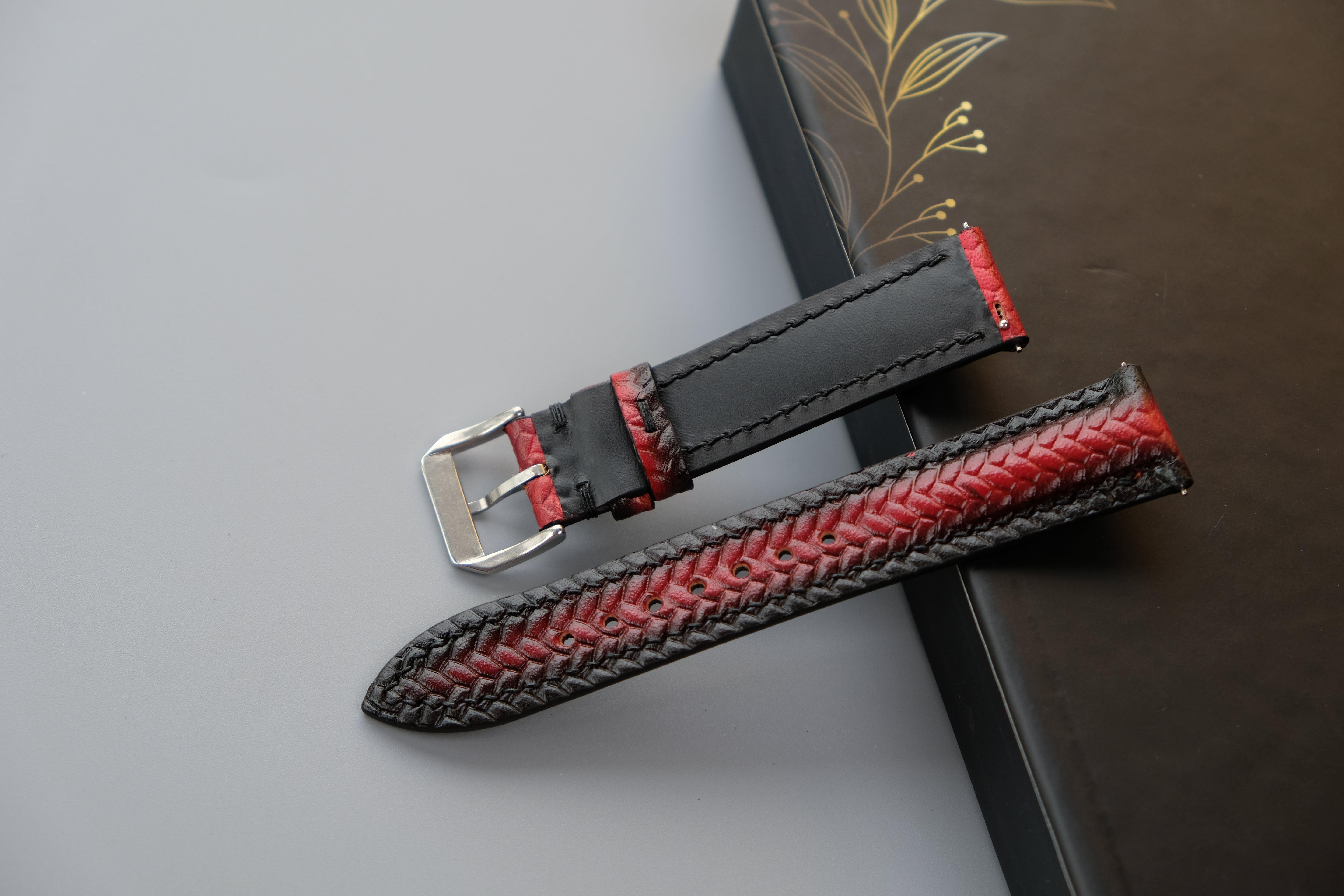 RED Veg-Tan Leather Watch Strap – Custom Sizes 10mm to 26mm