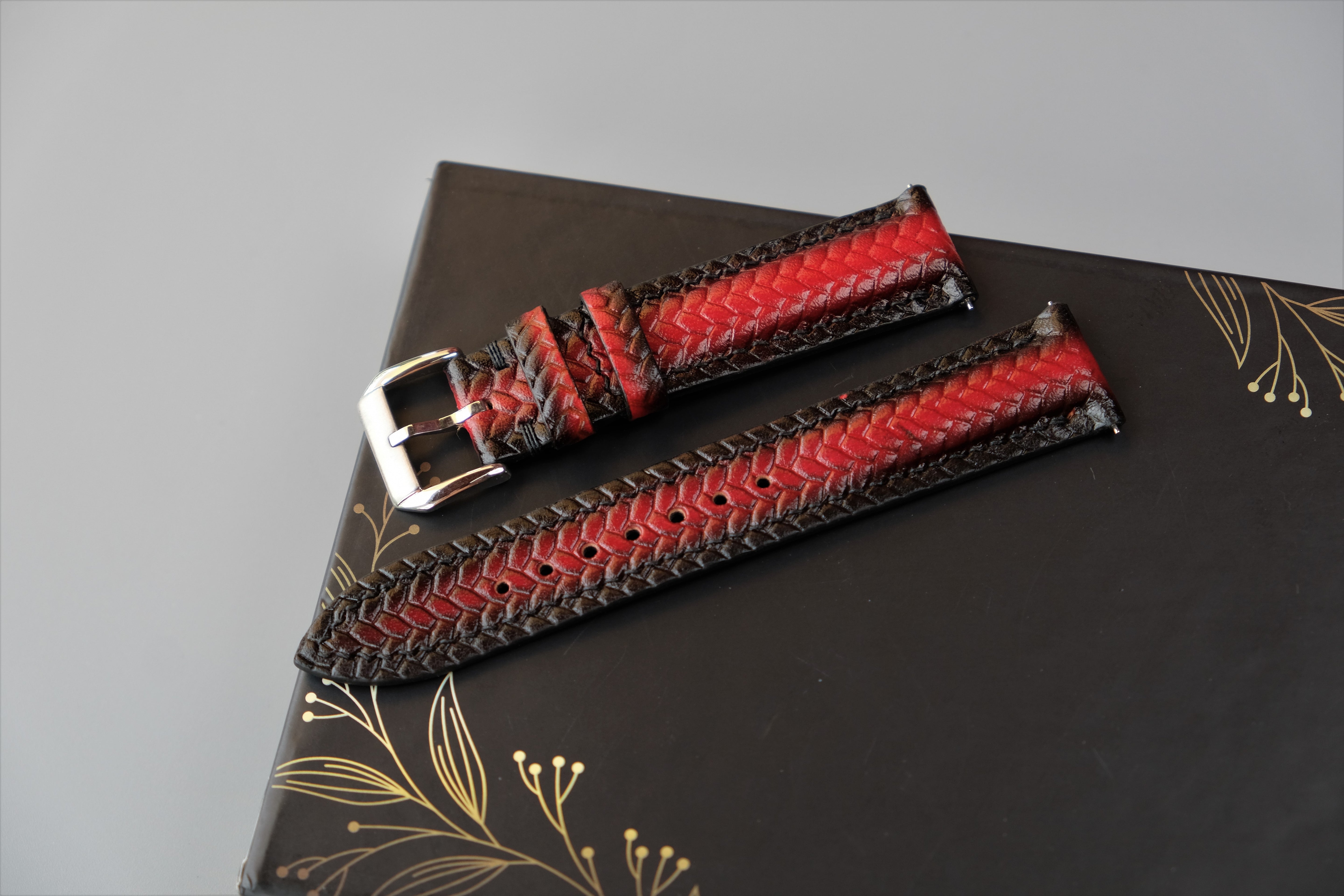 RED Veg-Tan Leather Watch Strap – Custom Sizes 10mm to 26mm