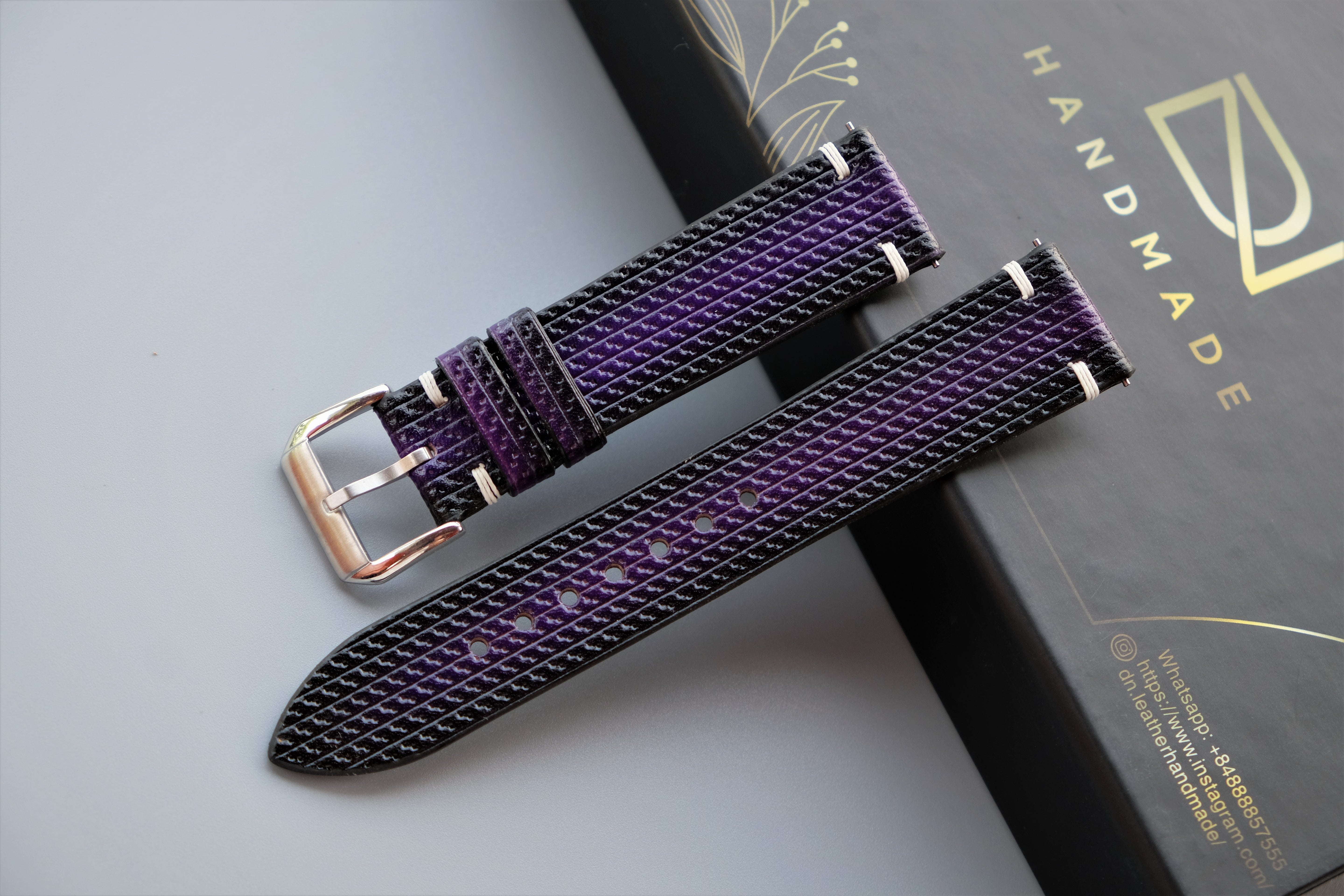 Purple Veg-tan Leather Watch Strap