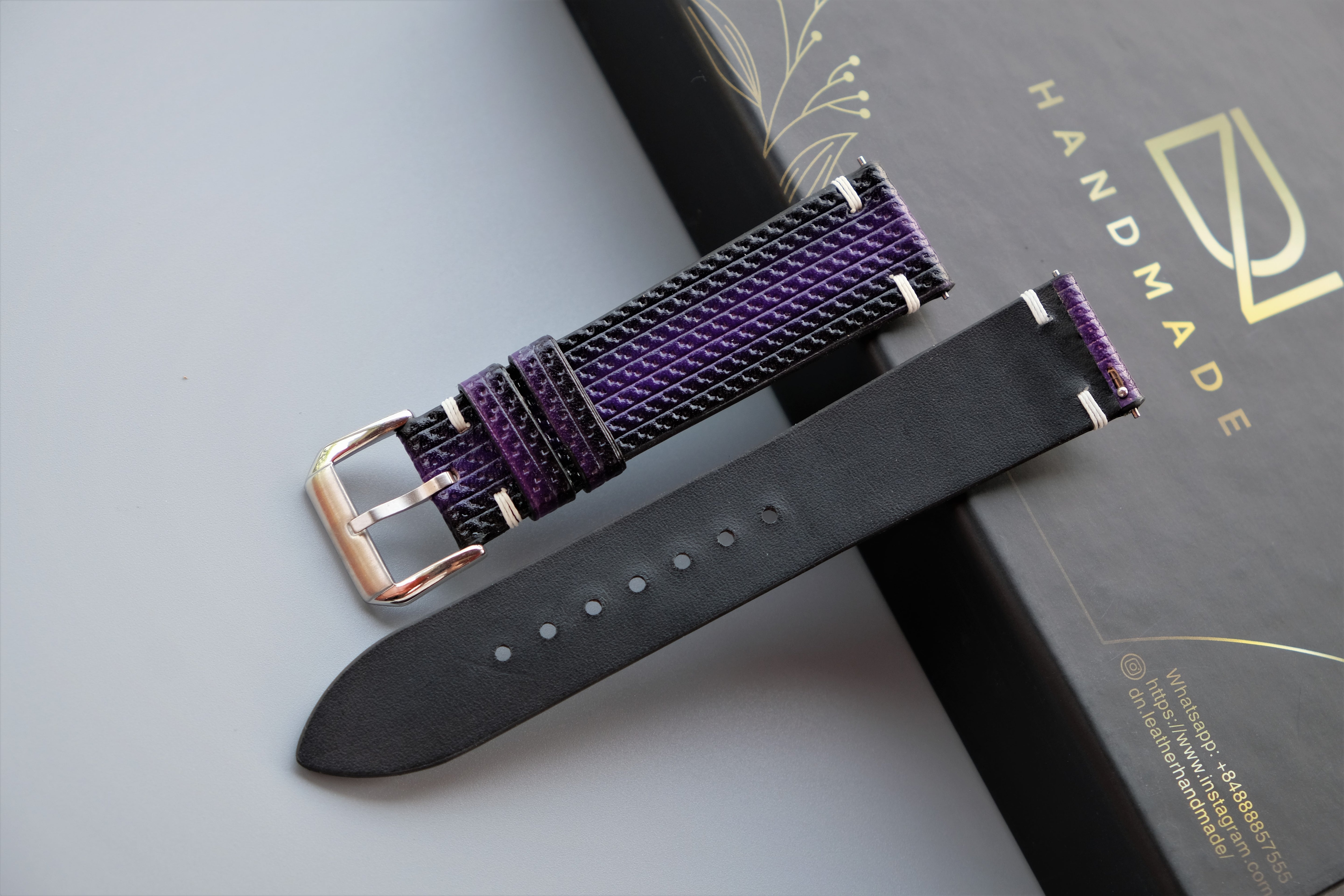 Purple Veg-tan Leather Watch Strap