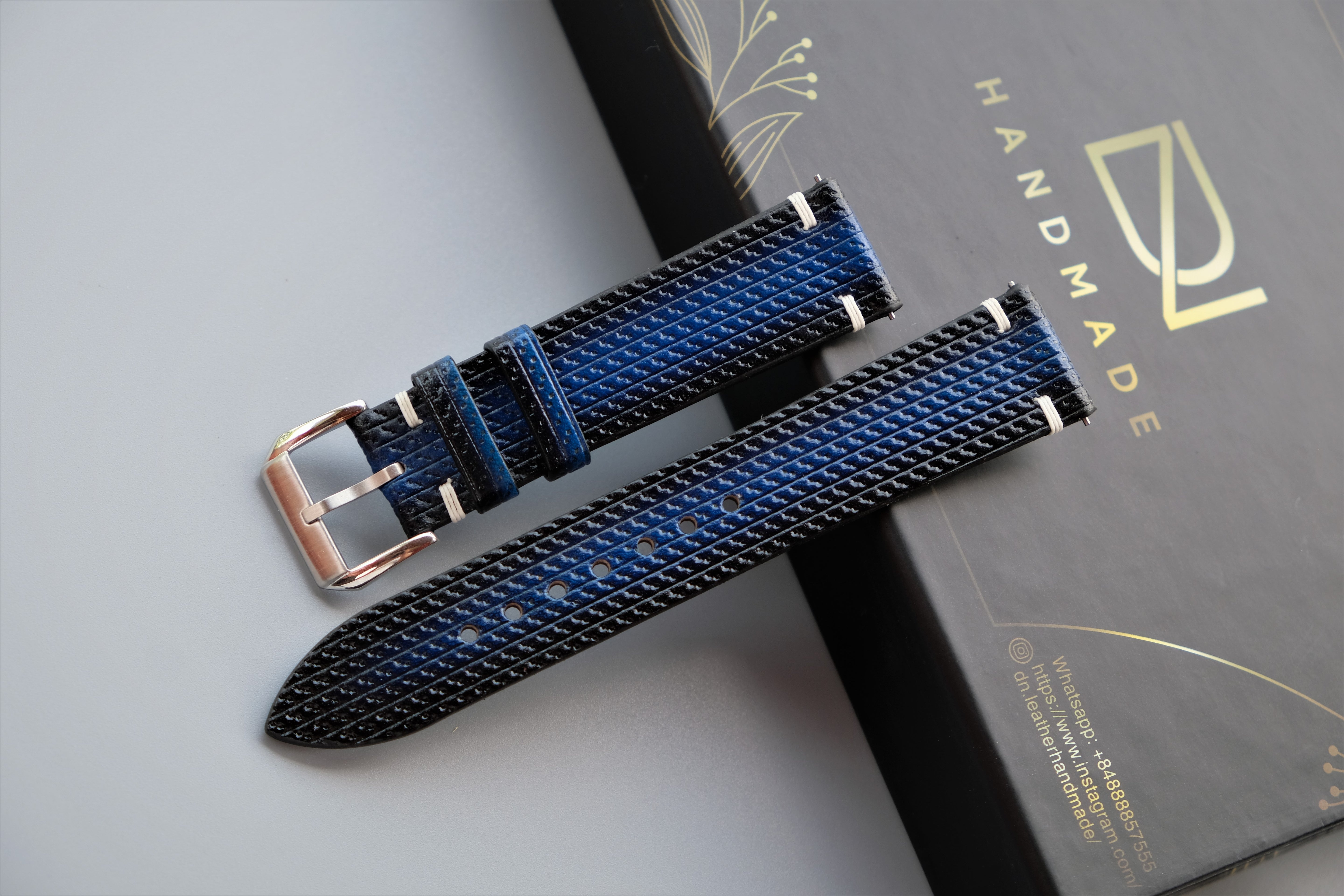 Blue Veg-Tan Leather Watch Strap