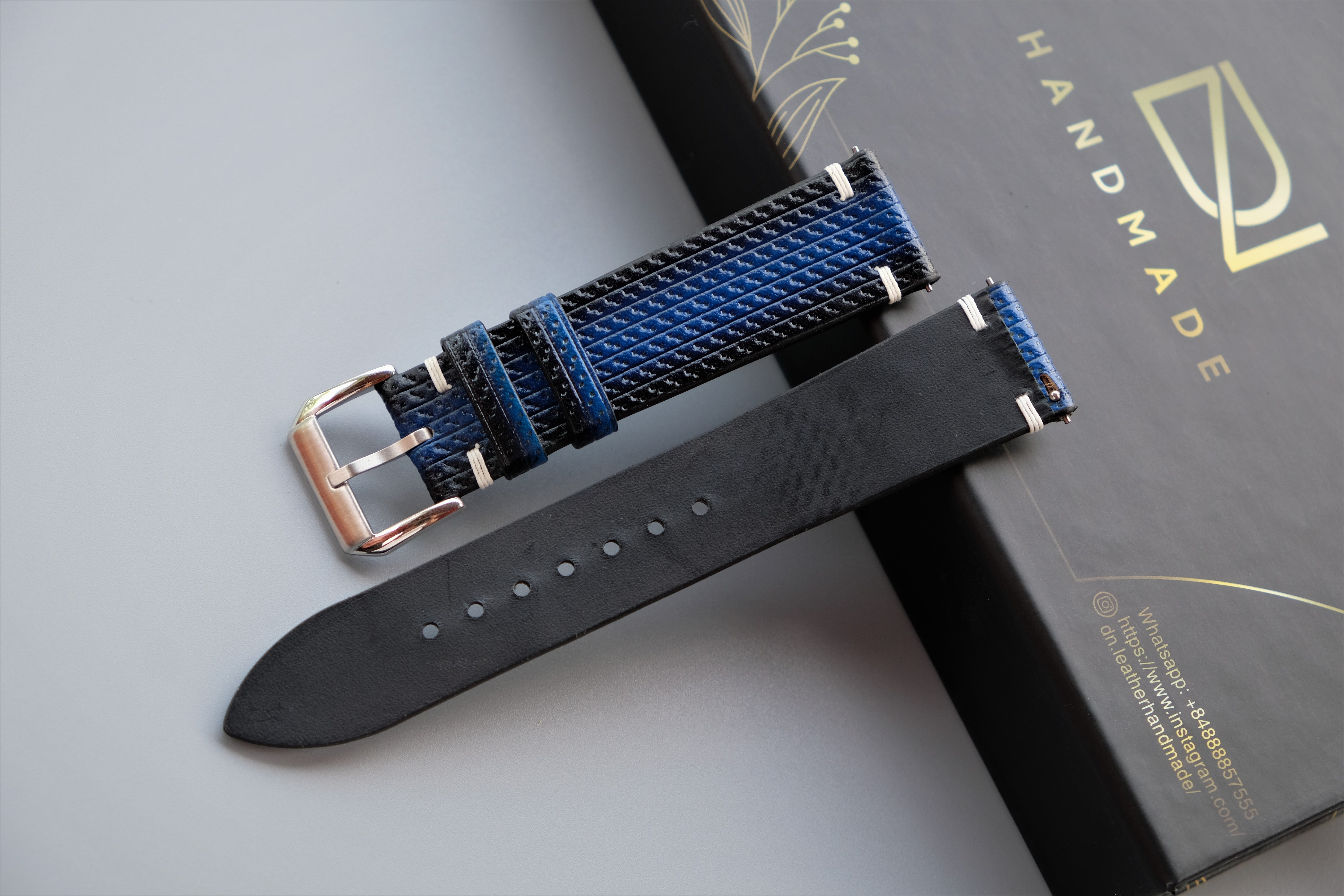Blue Veg-Tan Leather Watch Strap