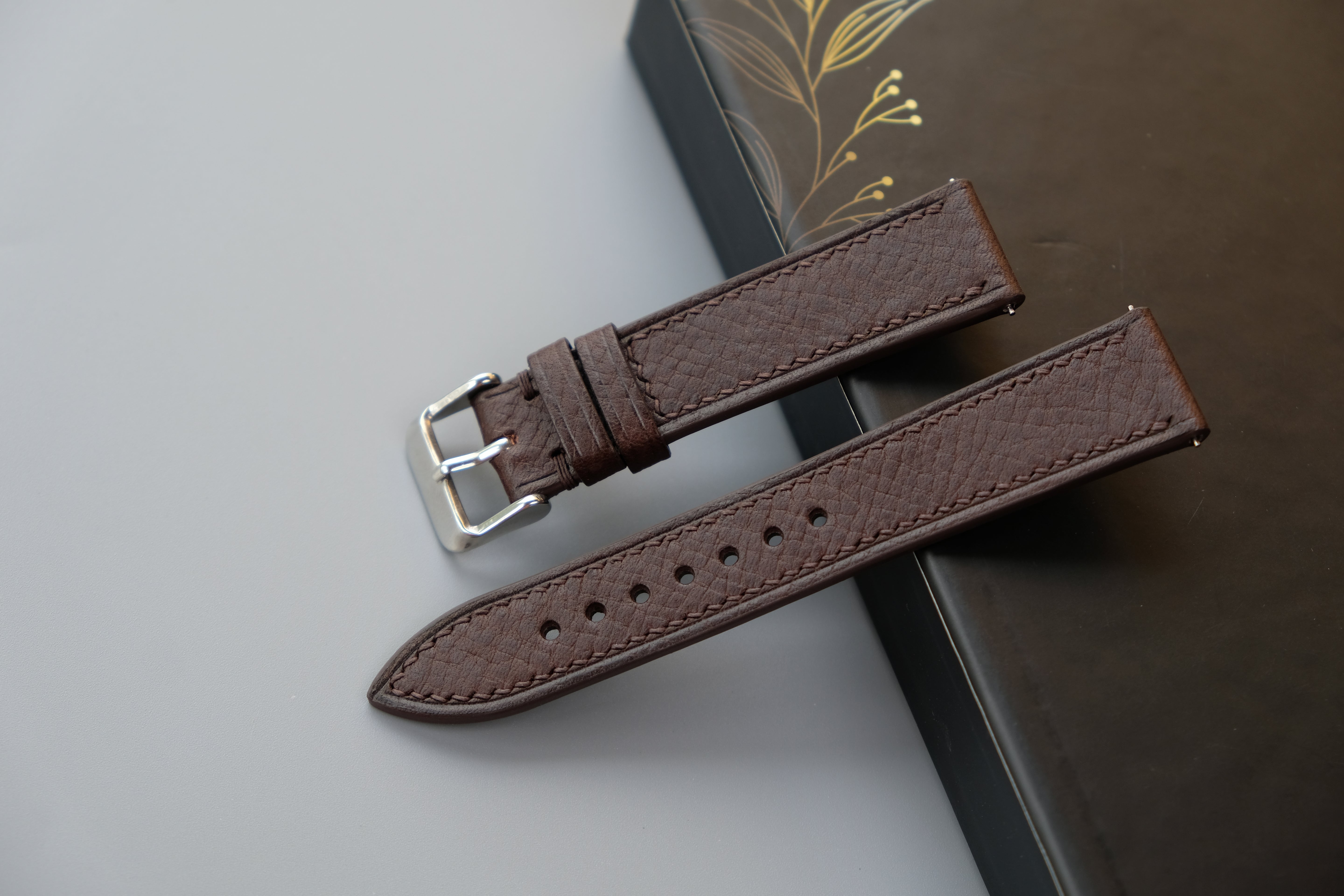 Chocolate Italian Leather Watch Strap – Badalassi PIN – Custom Sizes 10mm to 26mm
