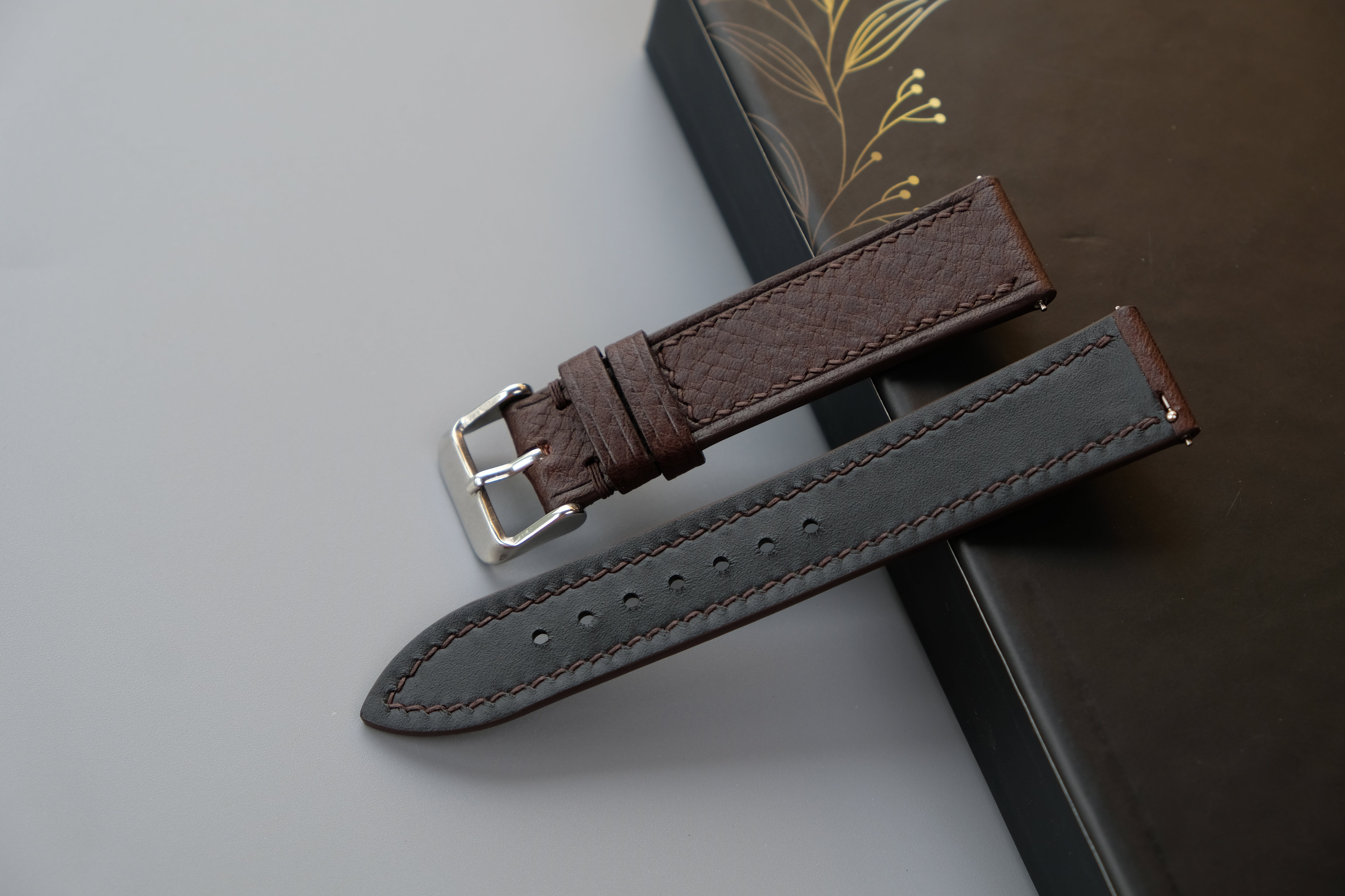 Chocolate Italian Leather Watch Strap – Badalassi PIN – Custom Sizes 10mm to 26mm