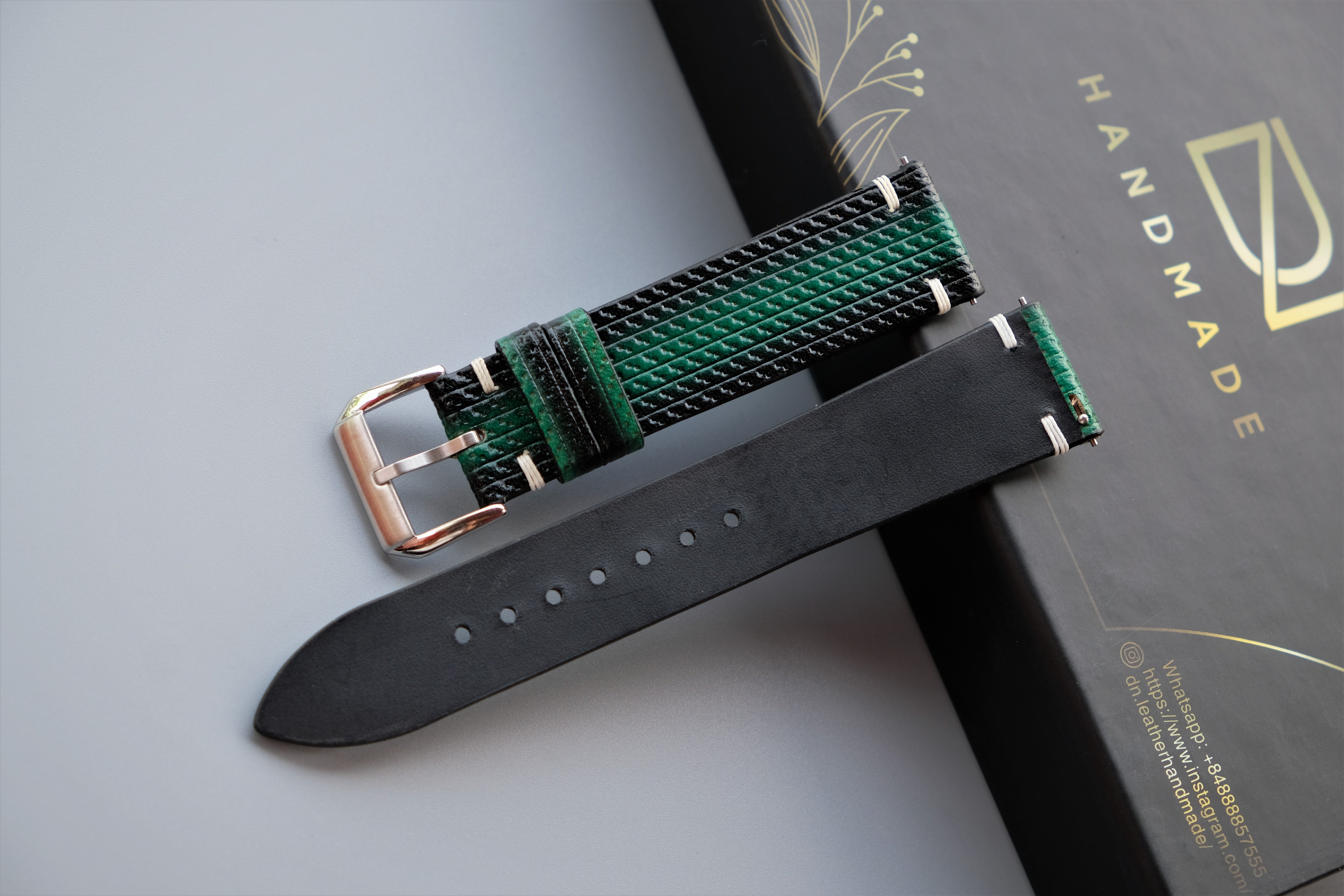 Green Veg-Tan Leather Watch Strap