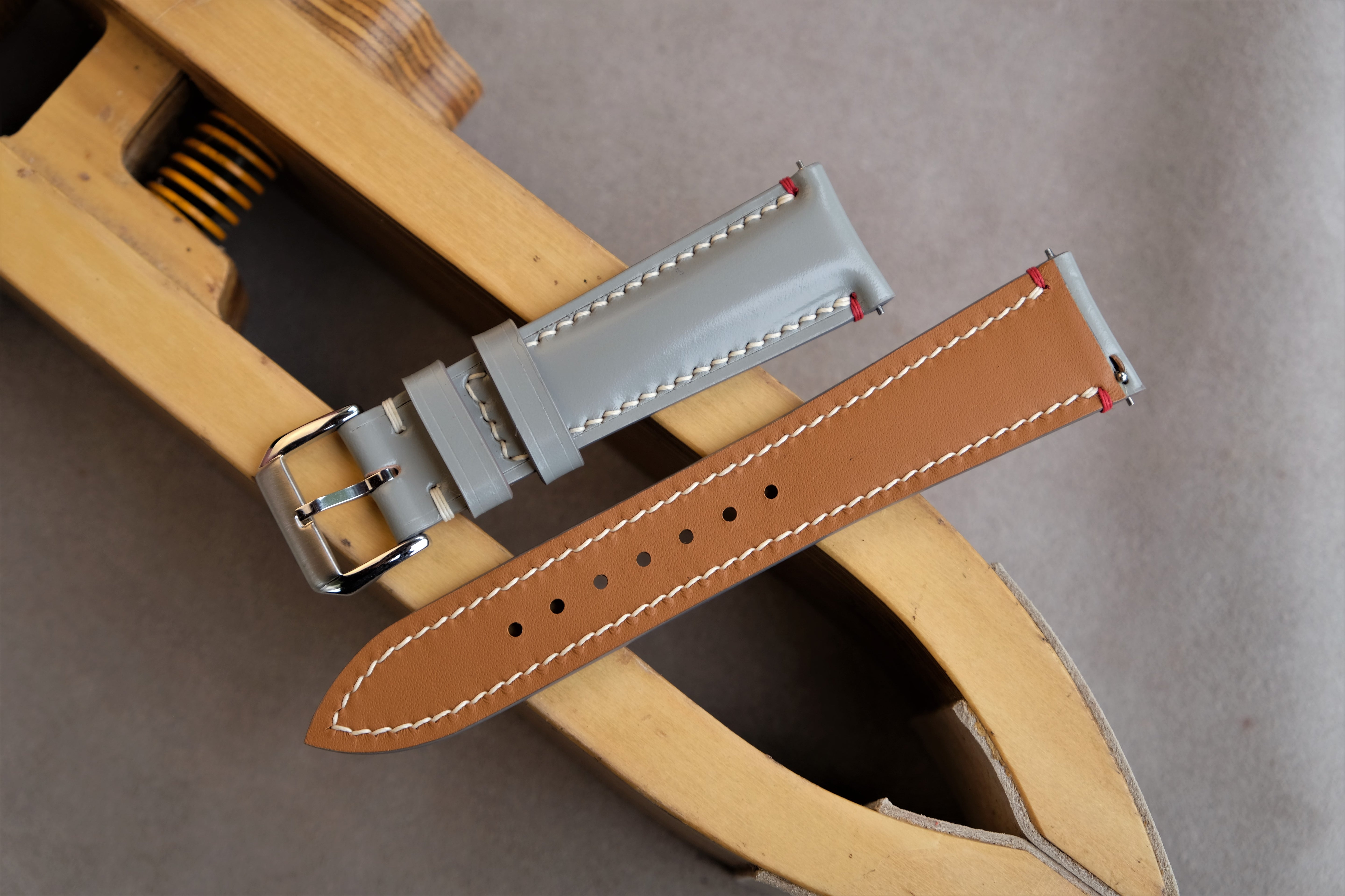 Gray Shinki Hikaku Shell Cordovan Leather Strap