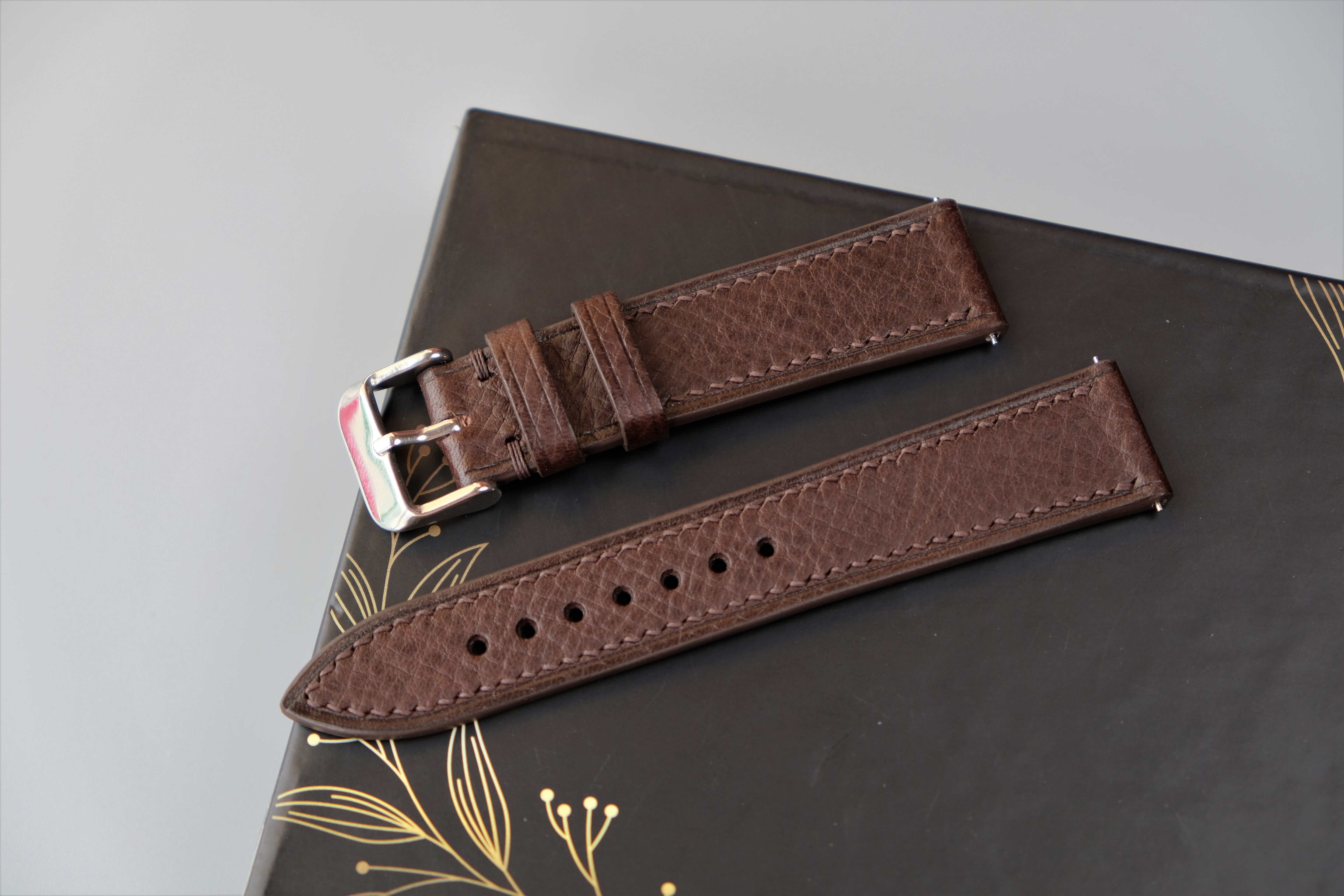 Chocolate Italian Leather Watch Strap – Badalassi PIN – Custom Sizes 10mm to 26mm