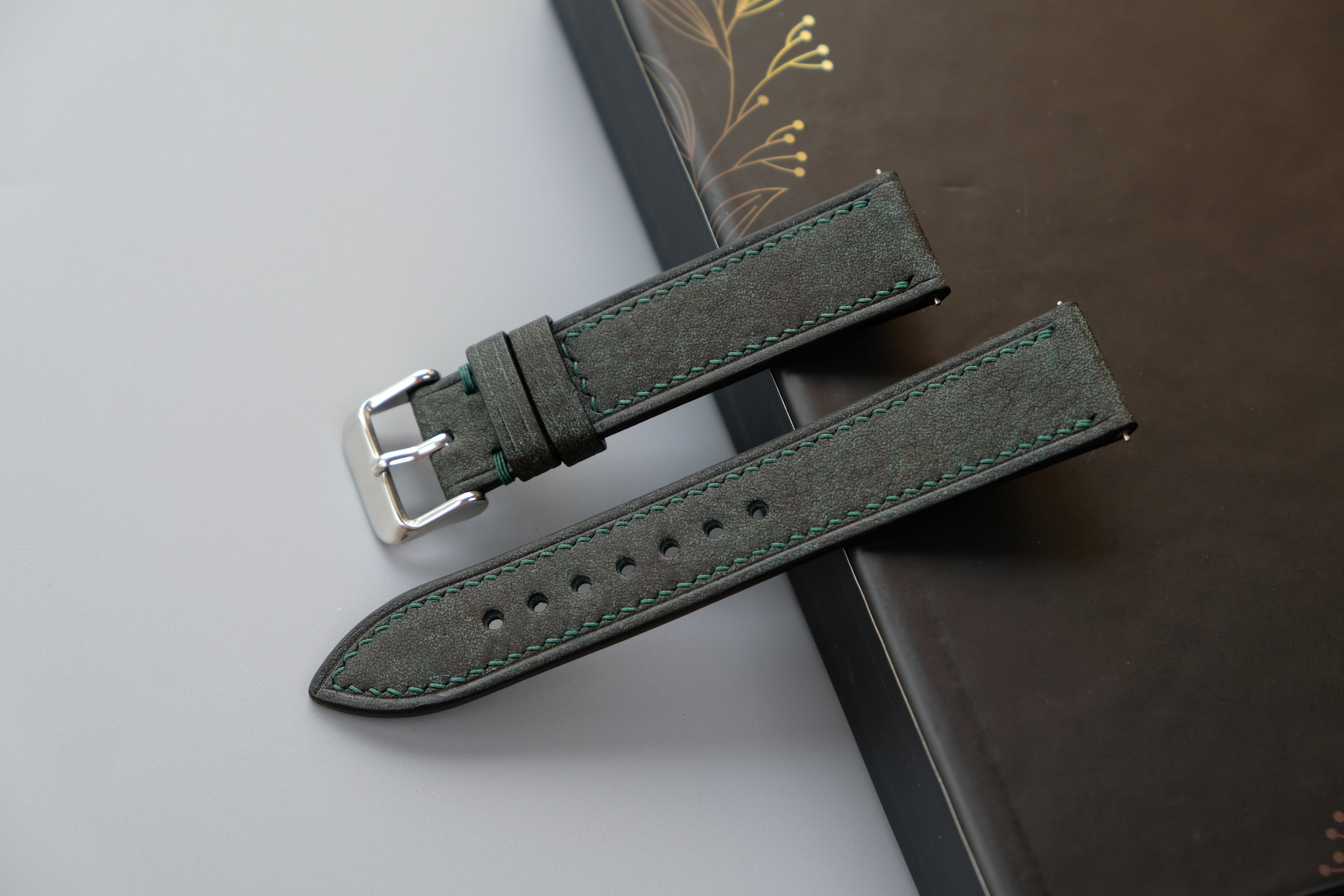 Dark Green Italian Leather Watch Strap – Badalassi HABANA – Custom Sizes 10mm to 26mm