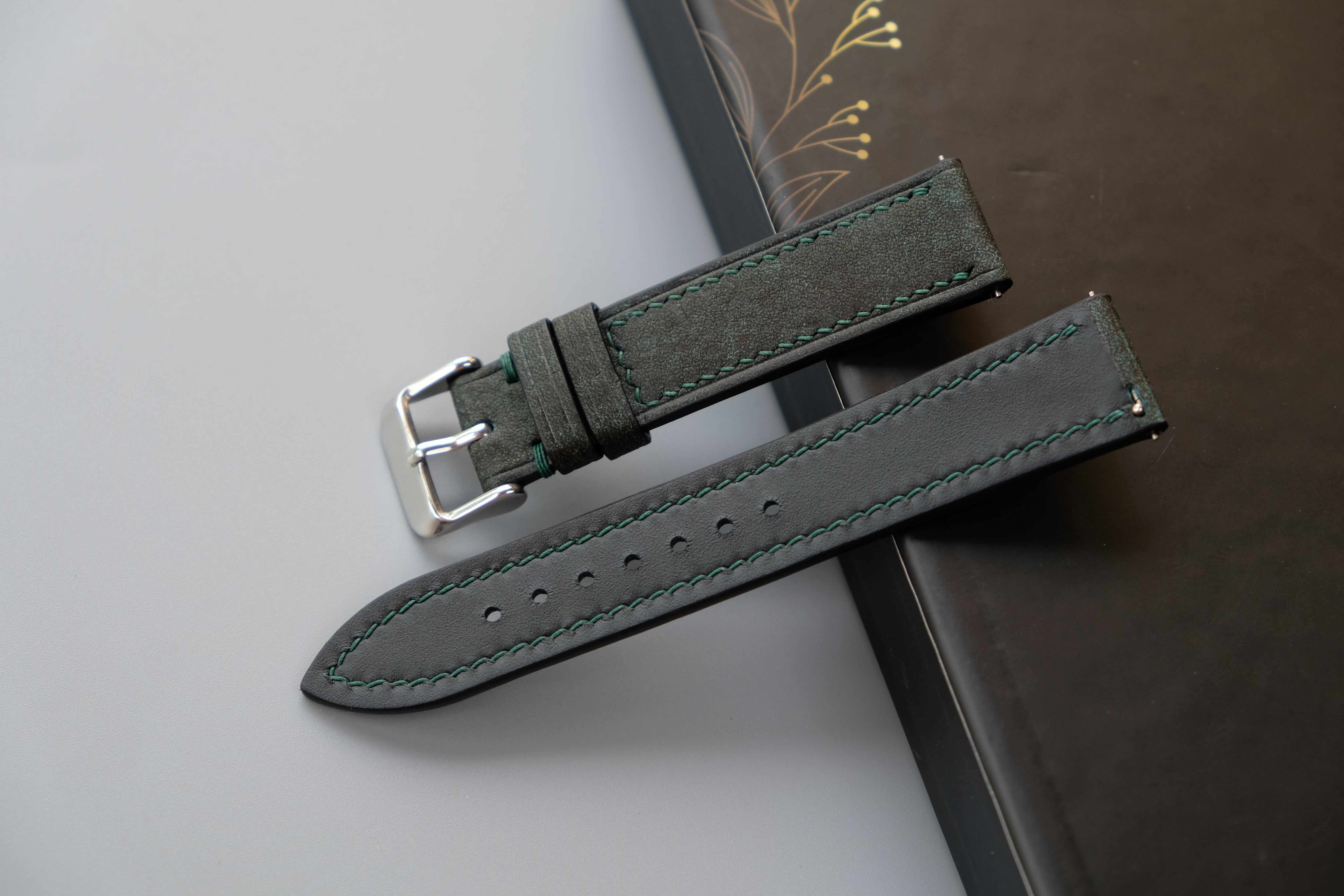 Dark Green Italian Leather Watch Strap – Badalassi HABANA – Custom Sizes 10mm to 26mm