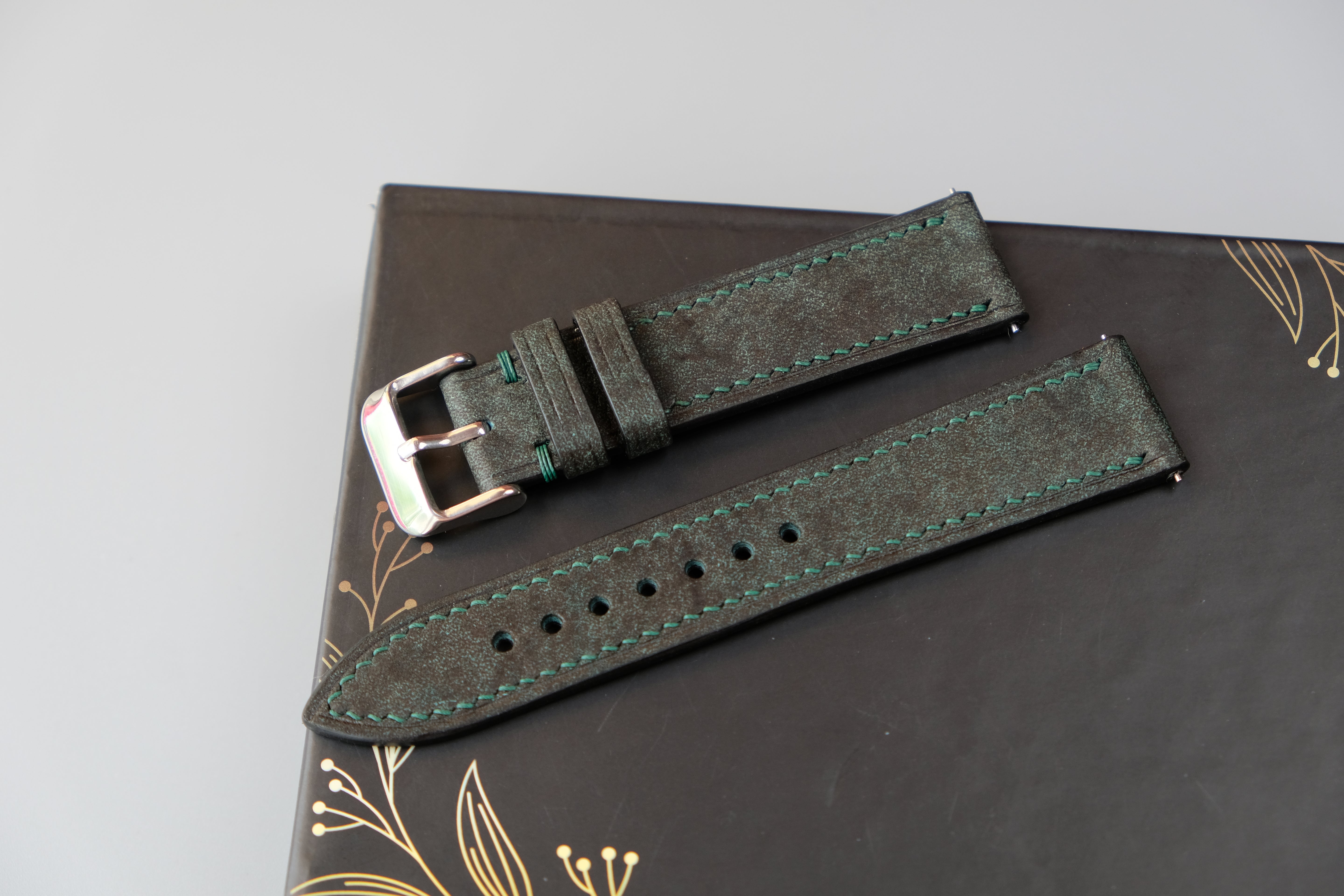 Dark Green Italian Leather Watch Strap – Badalassi HABANA – Custom Sizes 10mm to 26mm