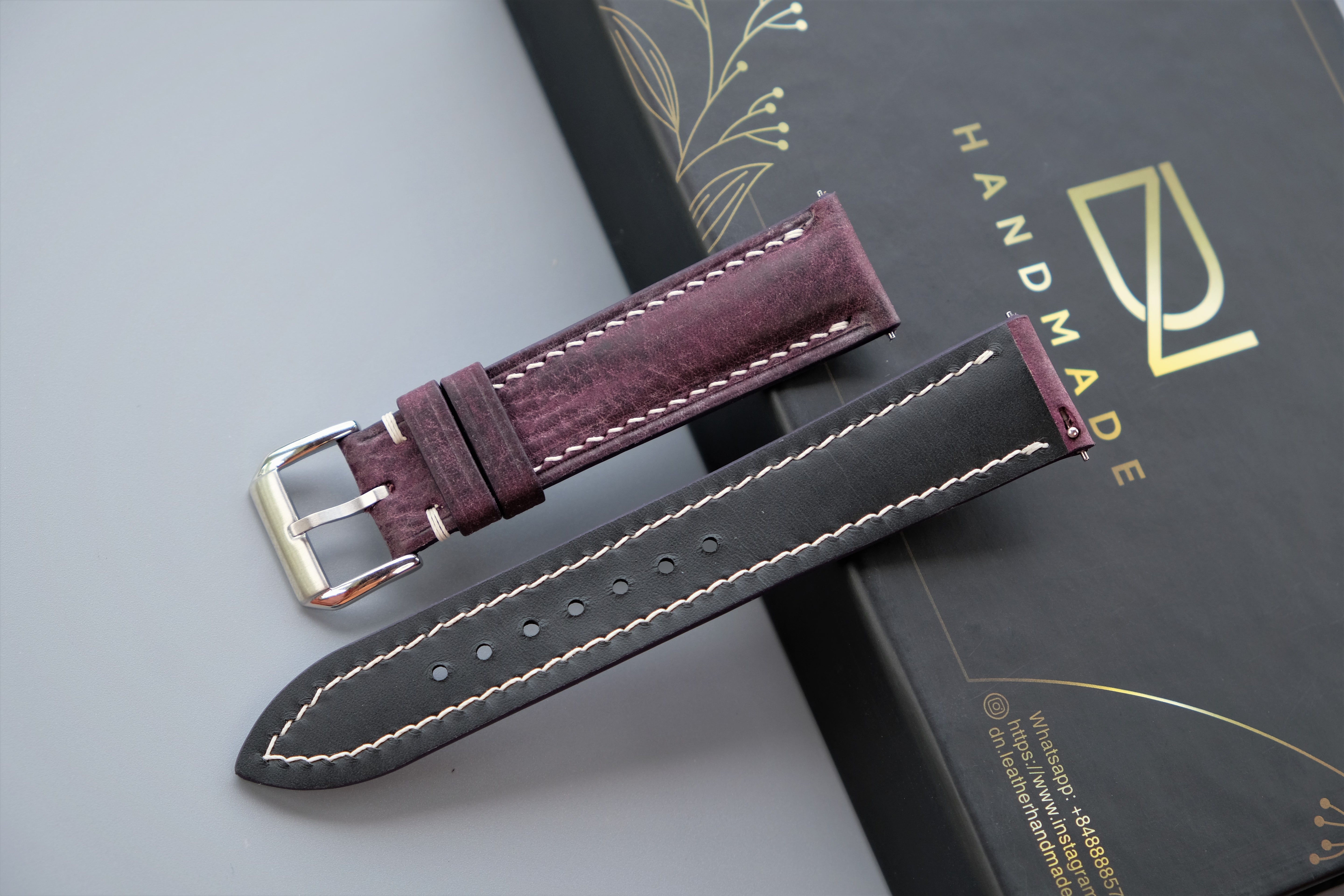 Purple MBOX WAX Leather Watch Strap