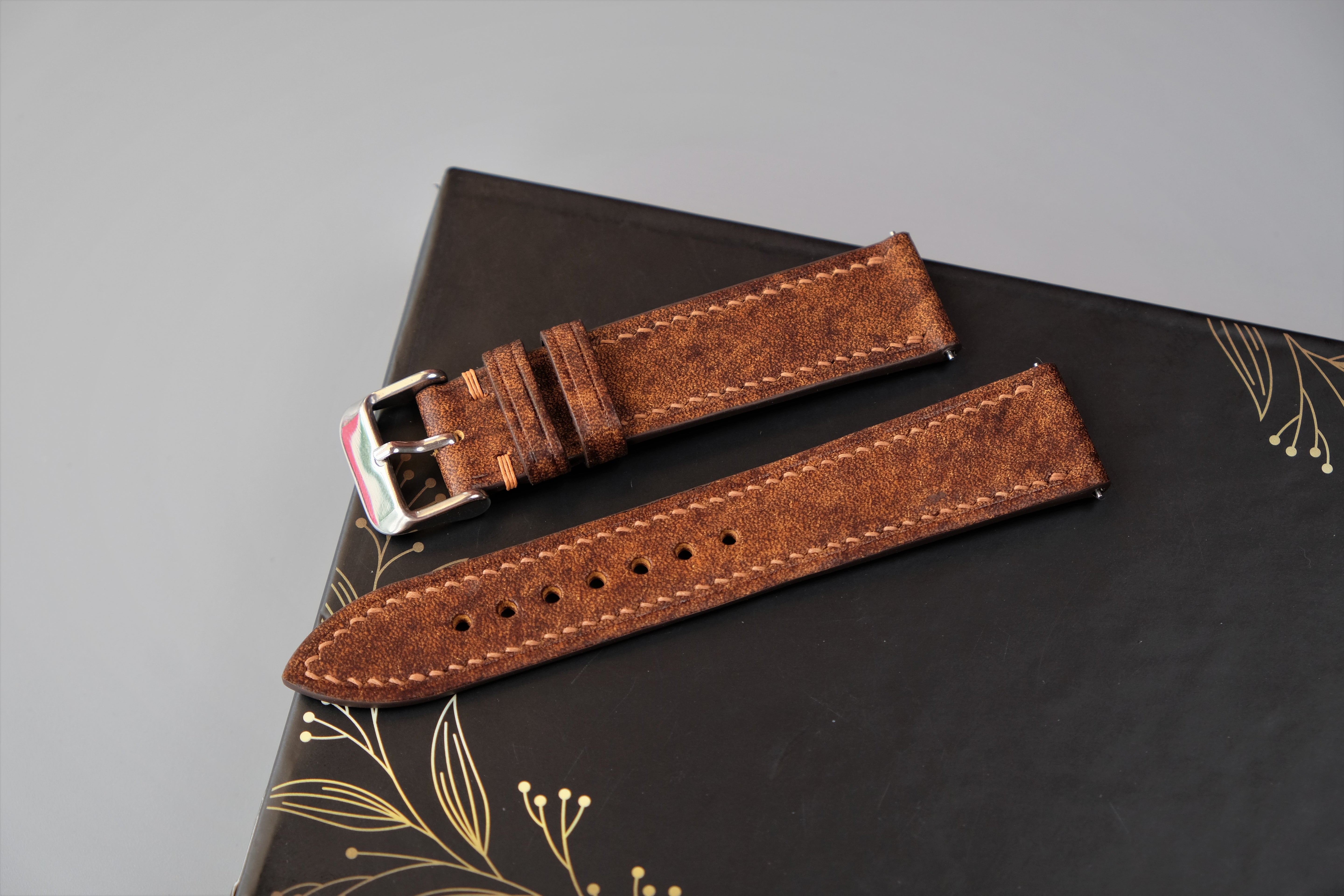 Light Brown Italian Leather Watch Strap – Badalassi HABANA – Custom Sizes 10mm to 26mm