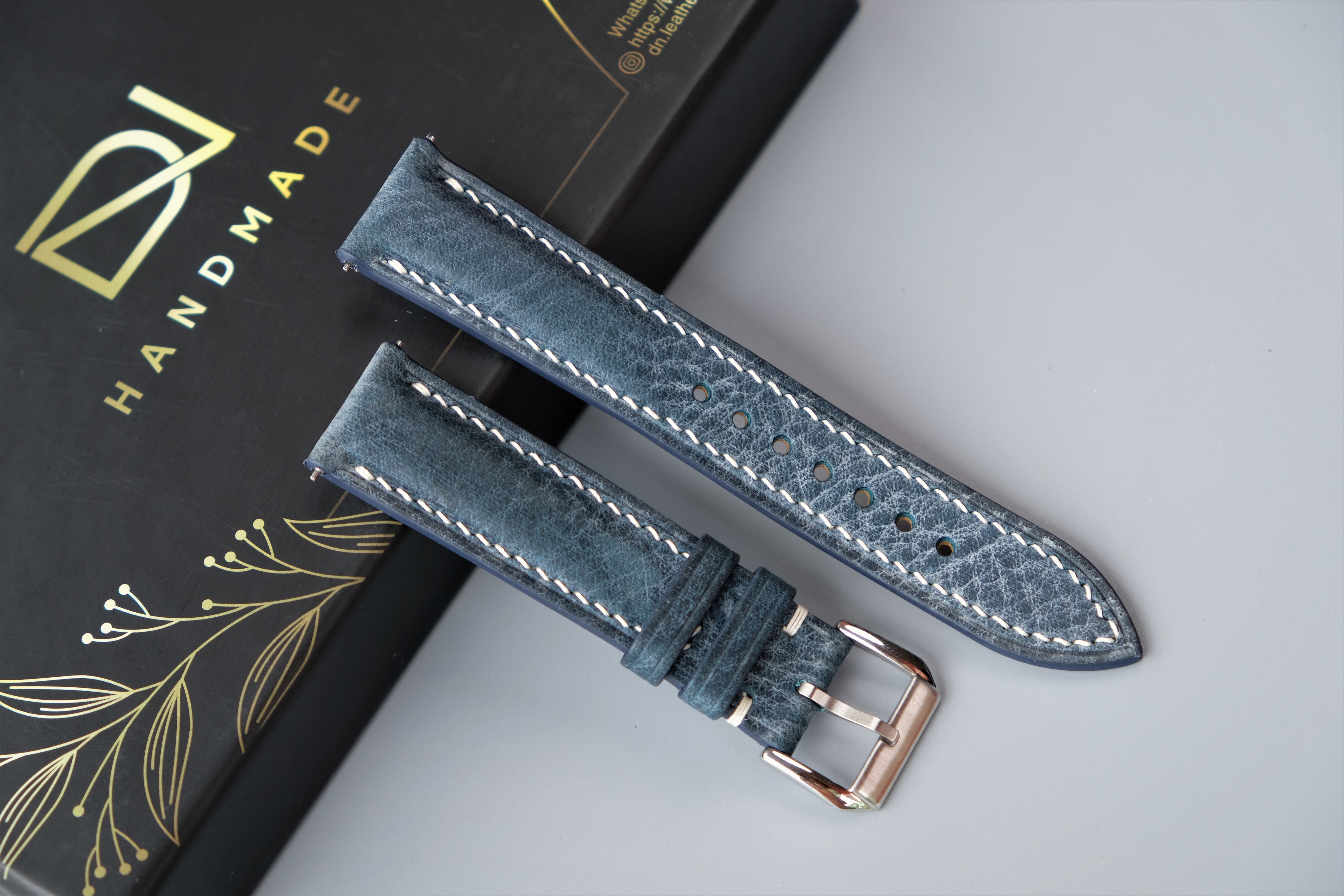 Denim Blue MBOX WAX Leather Watch Strap