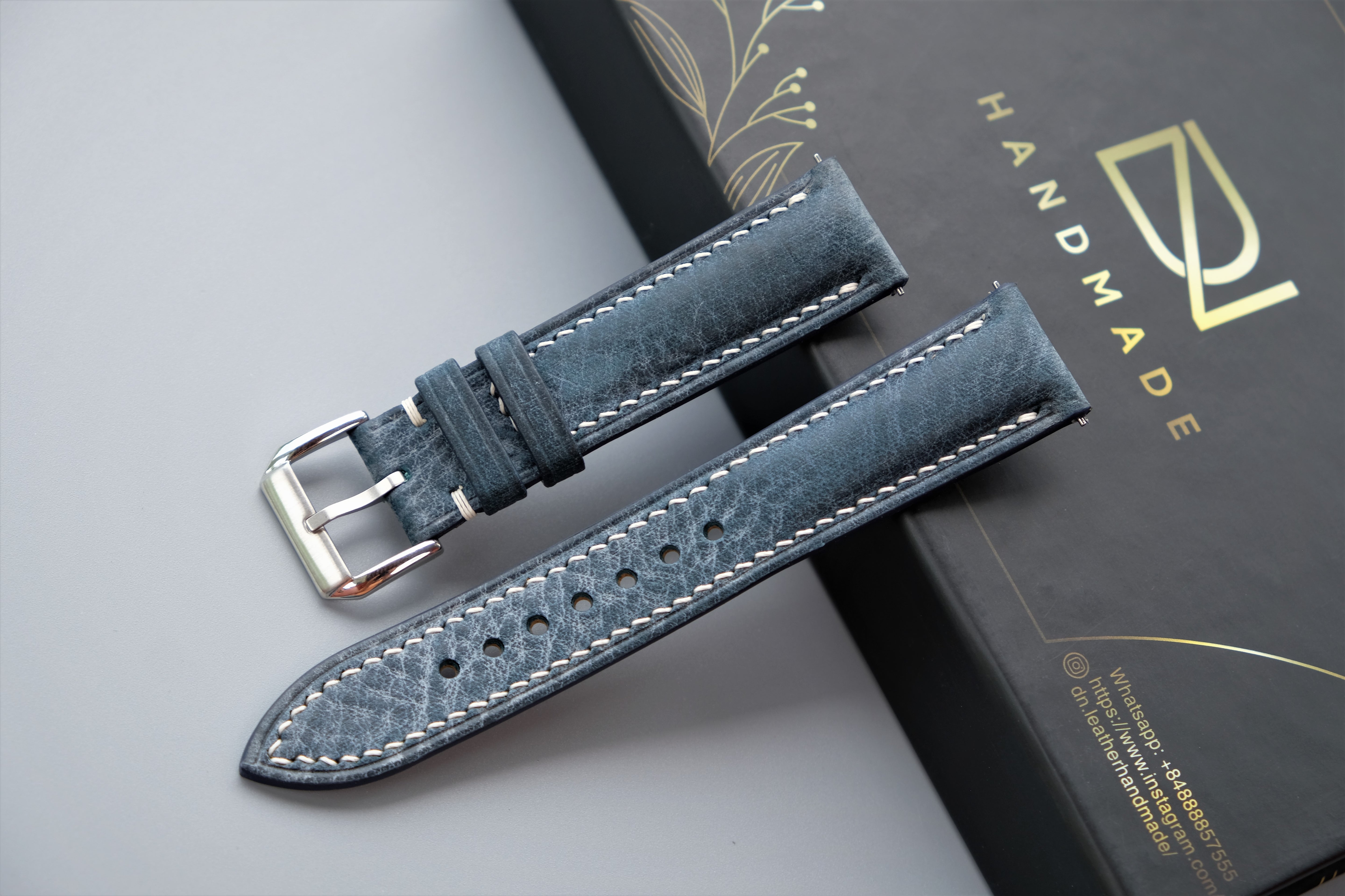Denim Blue MBOX WAX Leather Watch Strap