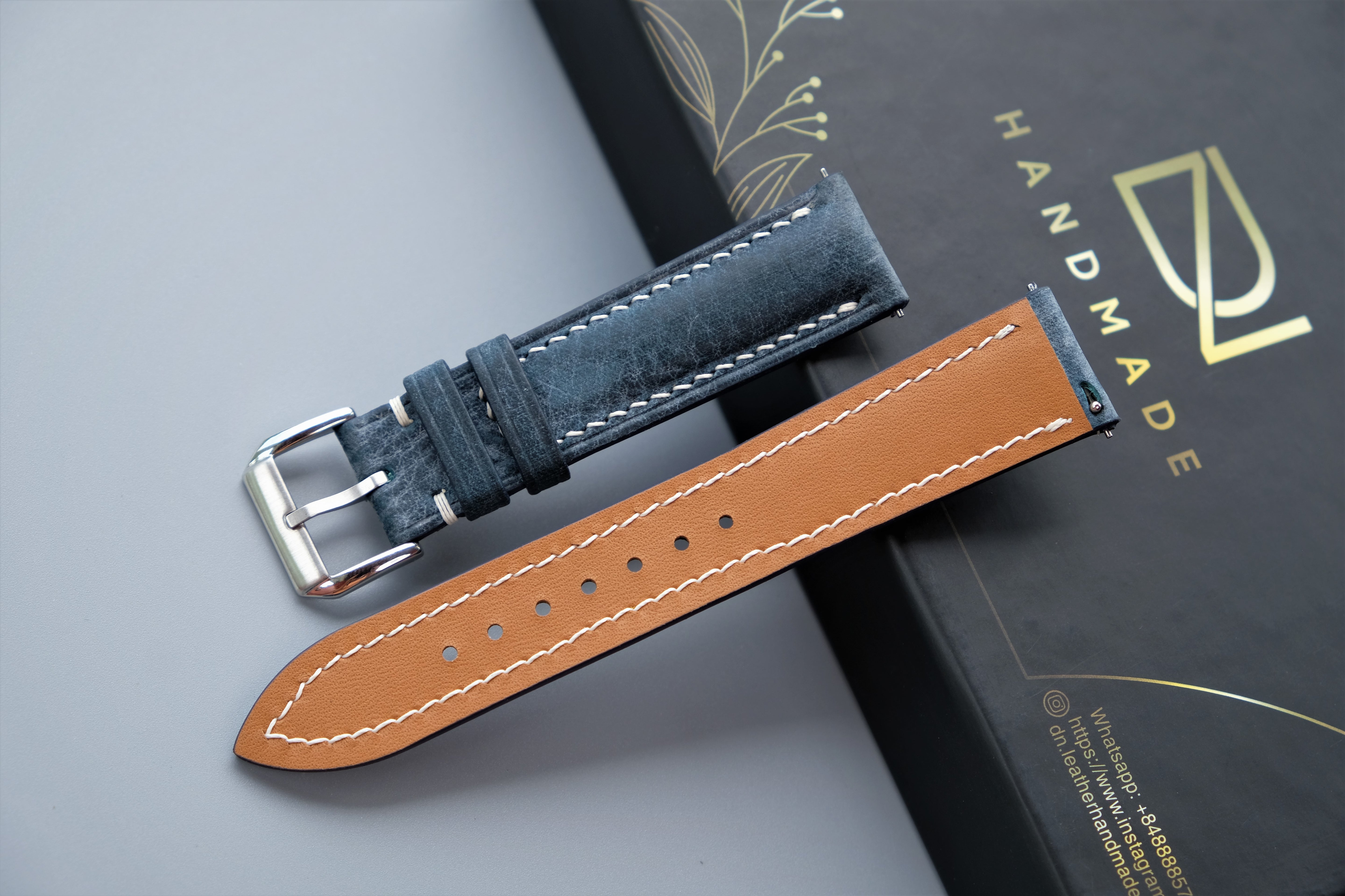 Denim Blue MBOX WAX Leather Watch Strap
