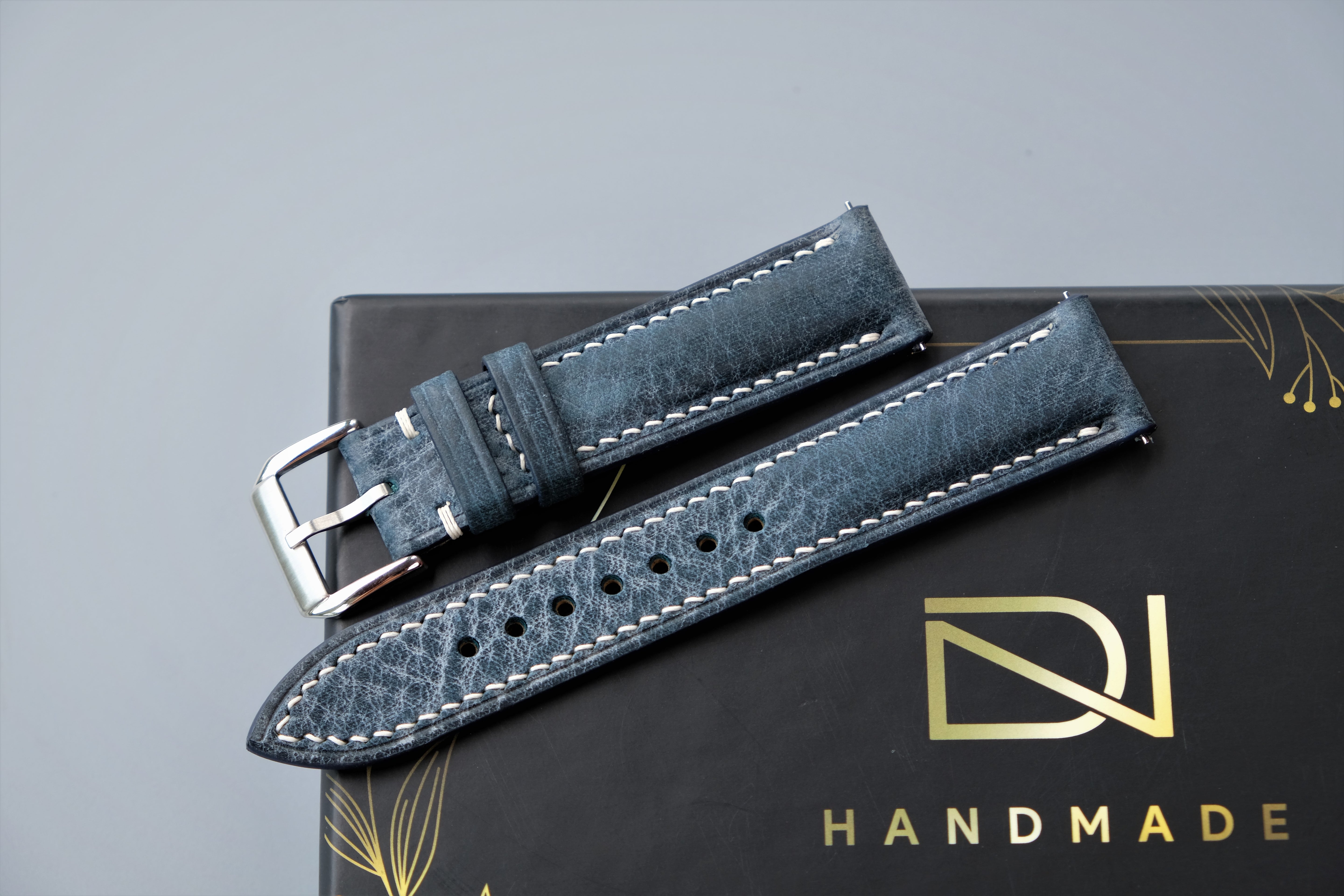Denim Blue MBOX WAX Leather Watch Strap
