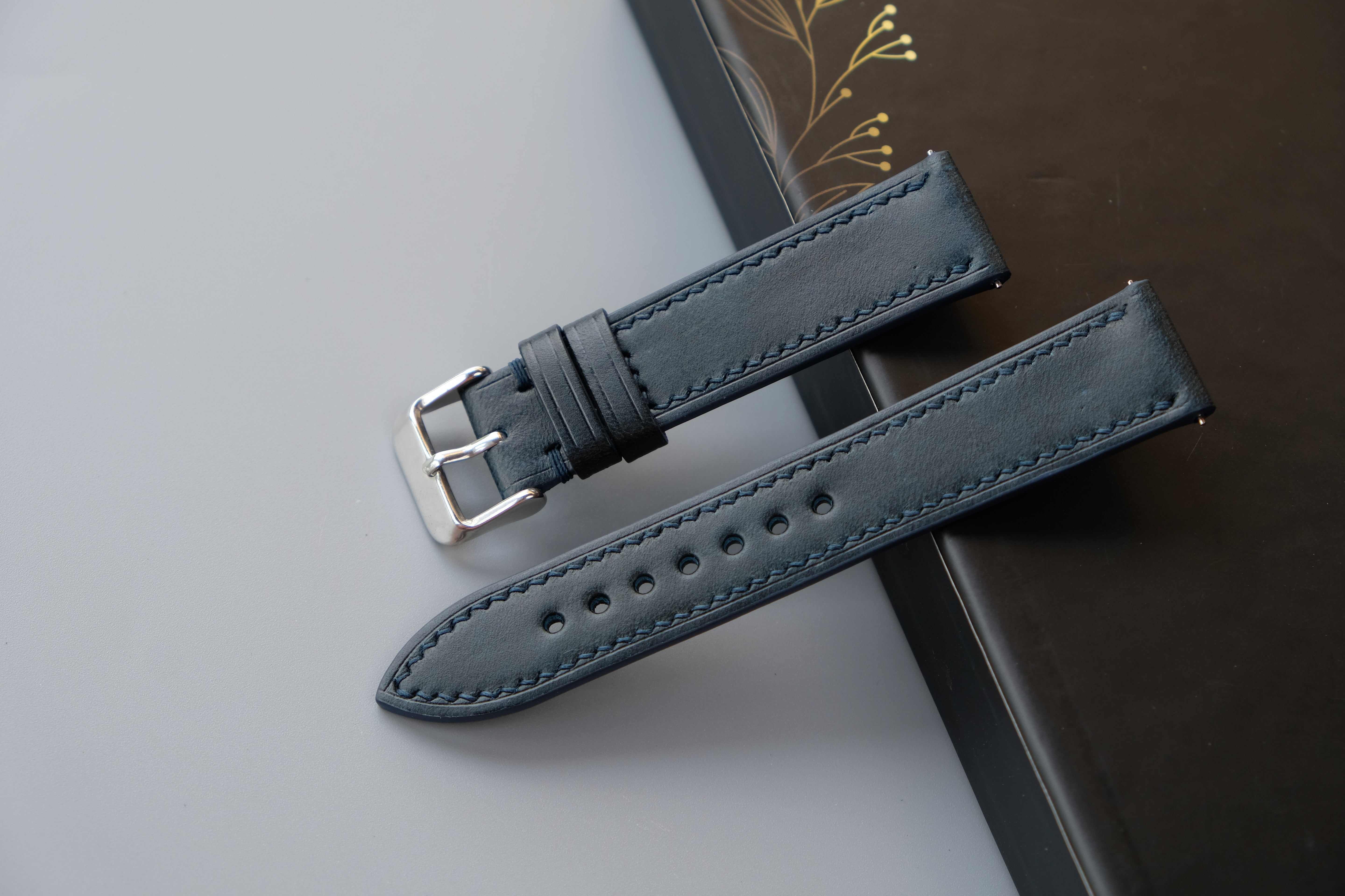 Navy Blue Italian Leather Watch Strap – BUTTERO MUSEUM – Custom Sizes 10mm to 26mm