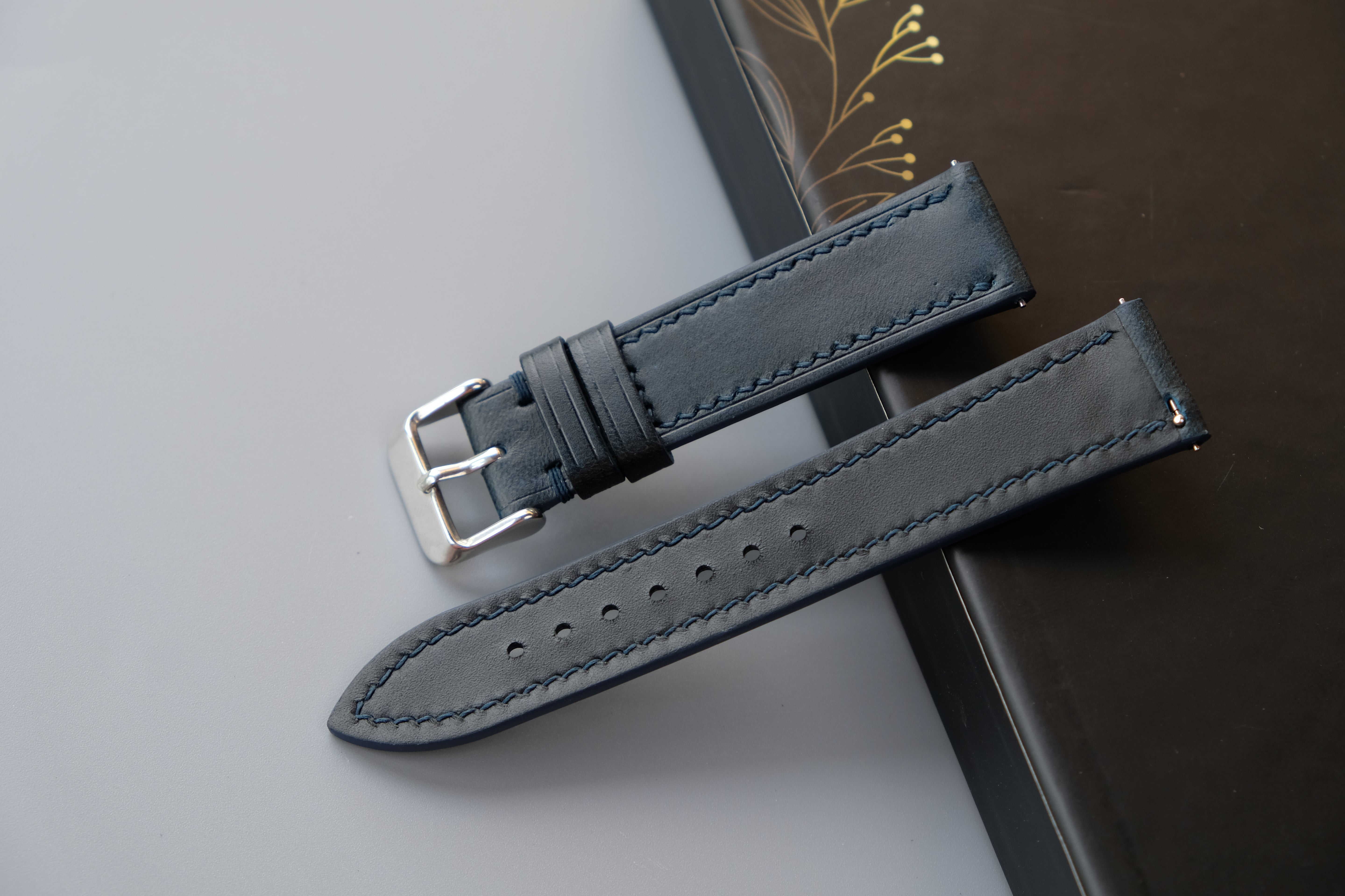 Navy Blue Italian Leather Watch Strap – BUTTERO MUSEUM – Custom Sizes 10mm to 26mm