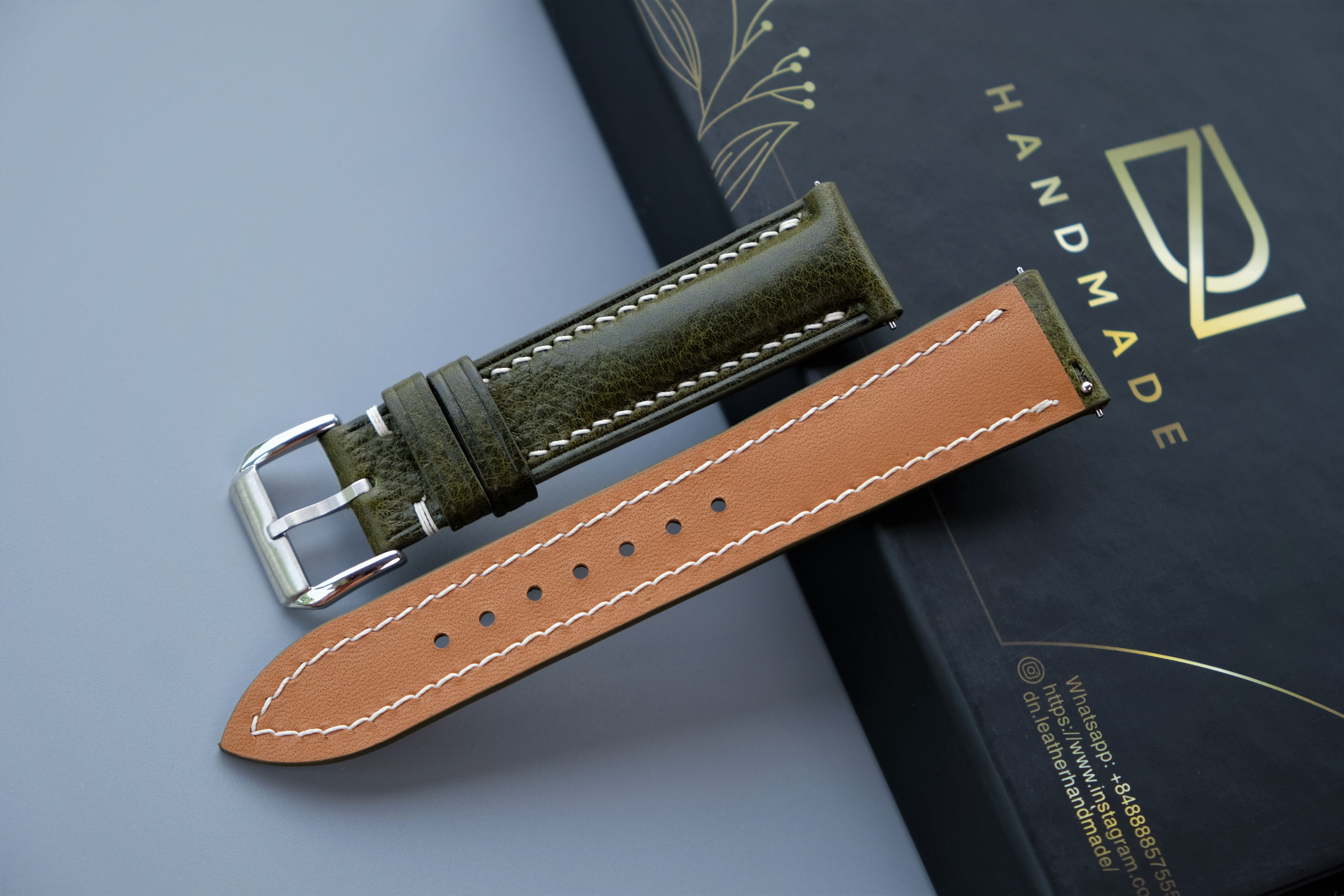 Olive Green MBOX LUX Leather Watch Strap