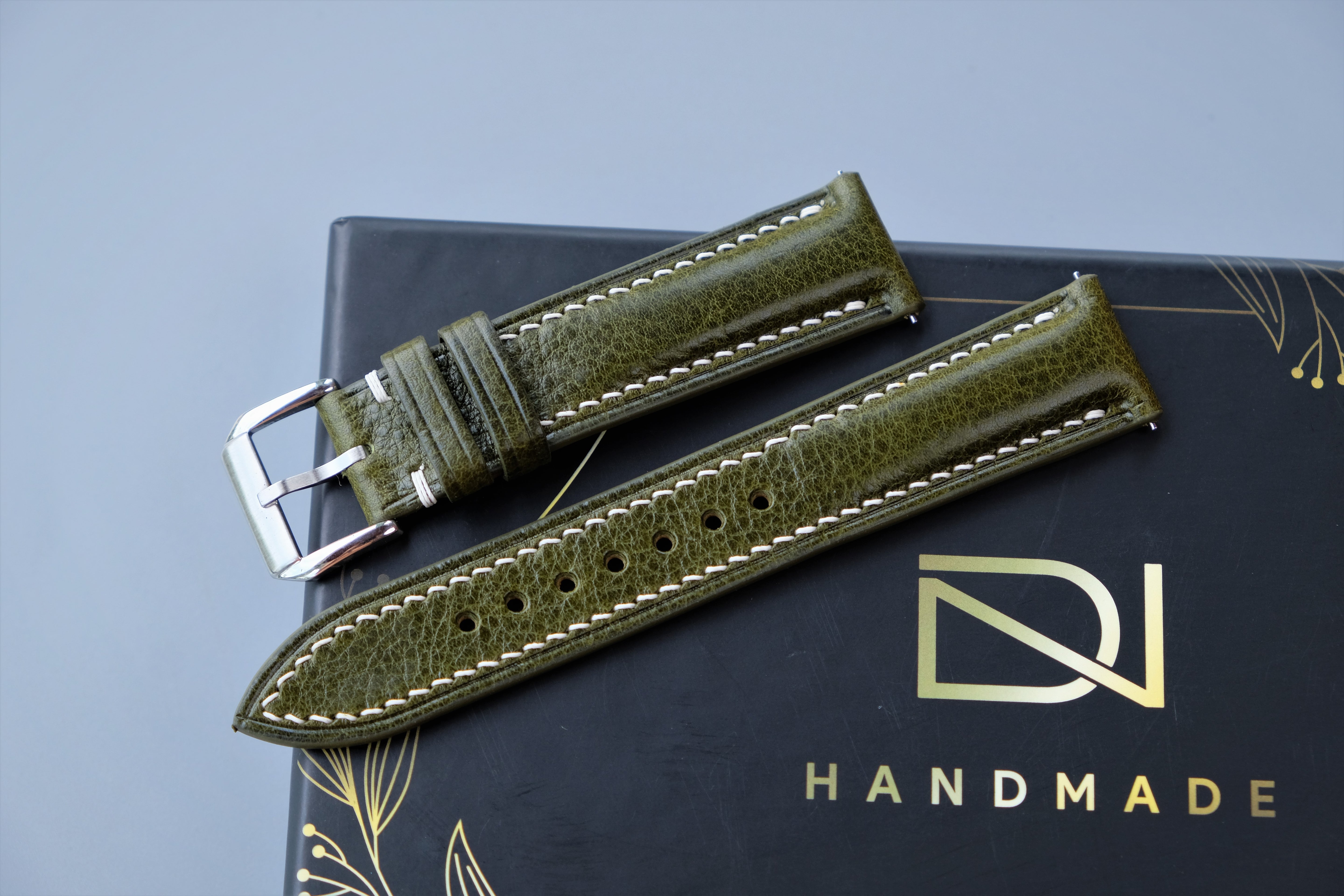 Olive Green MBOX LUX Leather Watch Strap