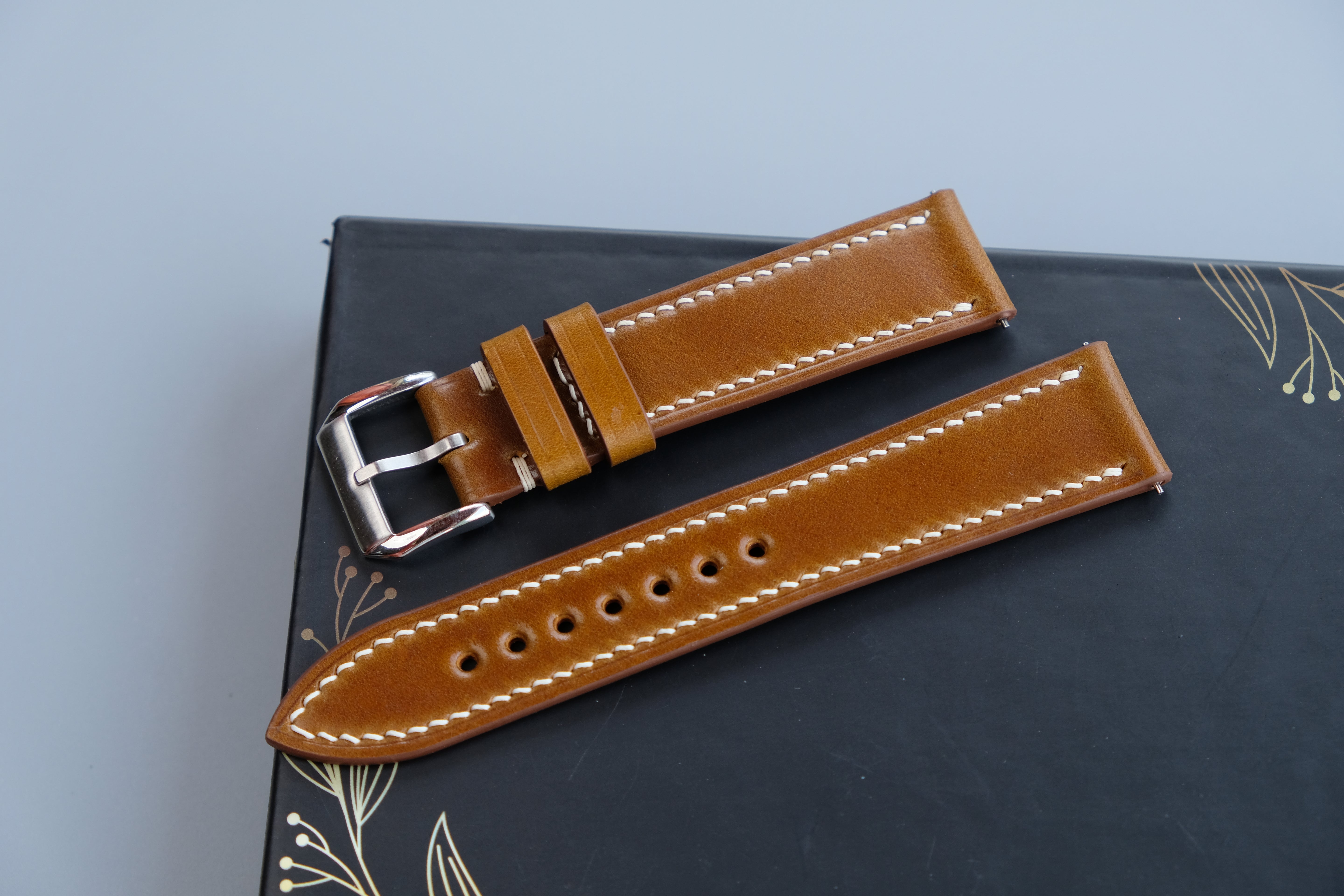 Amber Brown Shinki Hikaku Shell Cordovan Strap - Custom Sizes 10mm to 26mm