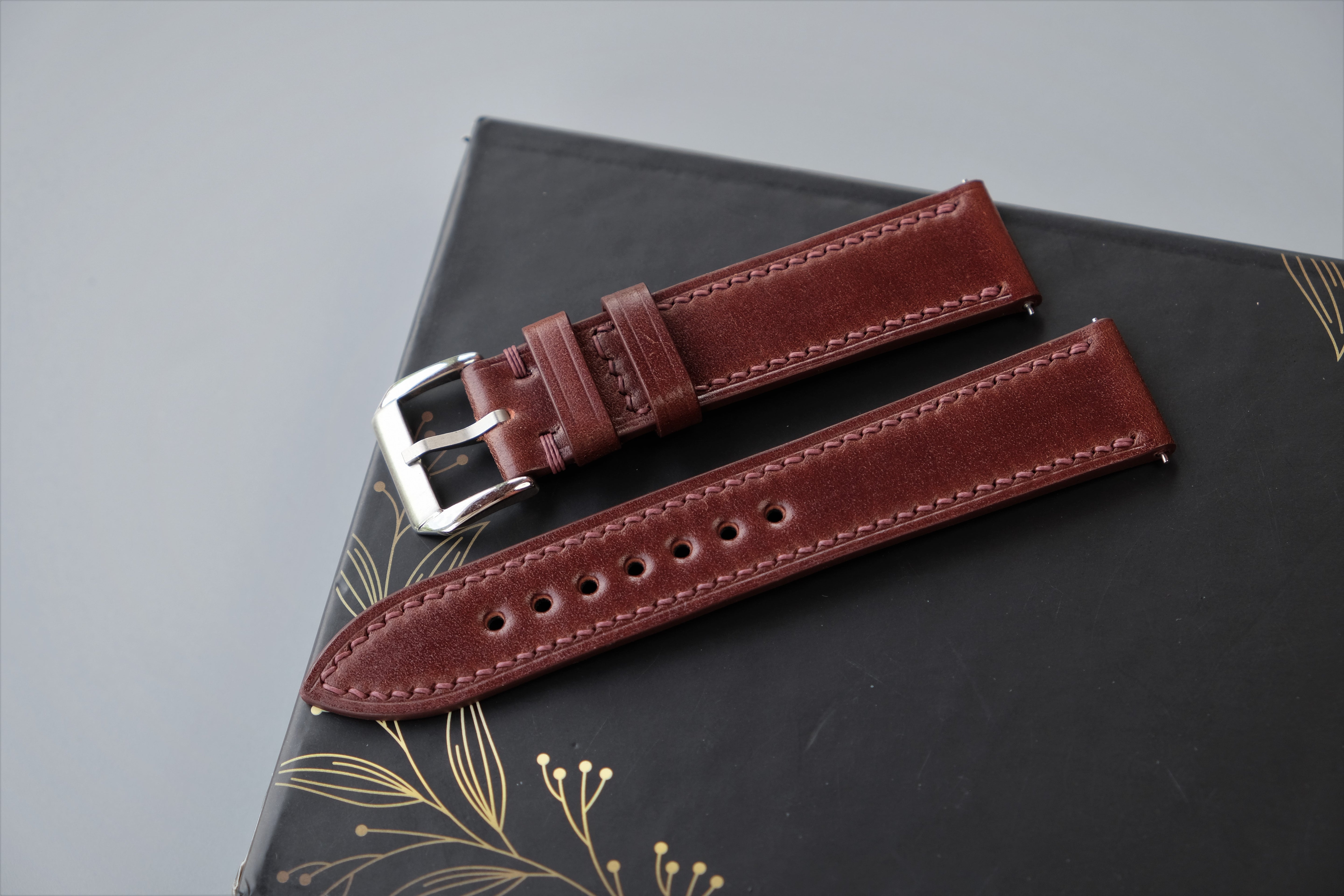 Dark Burgundy Shinki Hikaku Shell Cordovan Strap