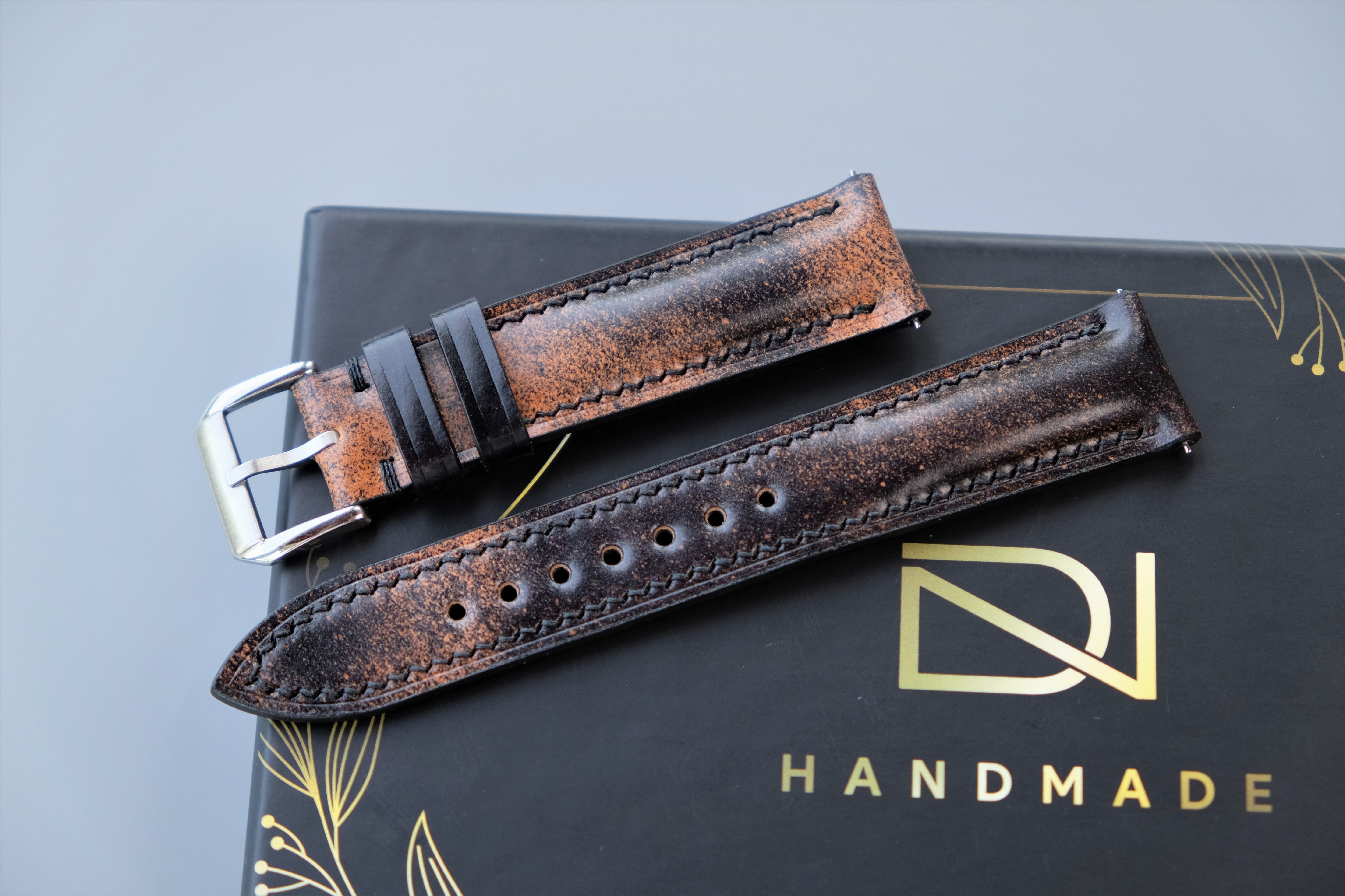 MARBLED BLACK Rocado Shell Cordovan Watch Strap – Custom Sizes 10mm to 26mm