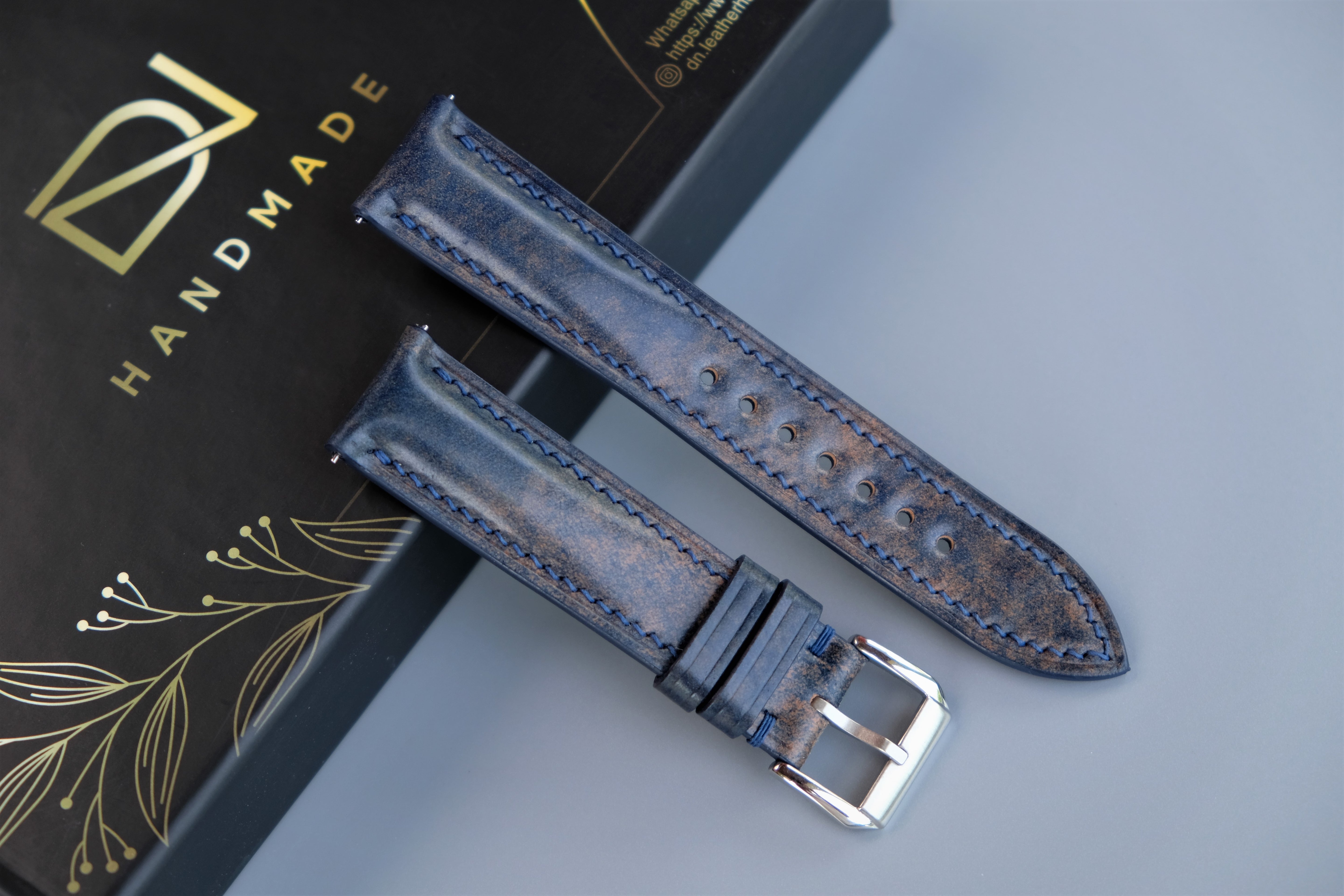MARBLED BLUE Rocado Shell Cordovan Watch Strap – Custom Sizes 10mm to 26mm