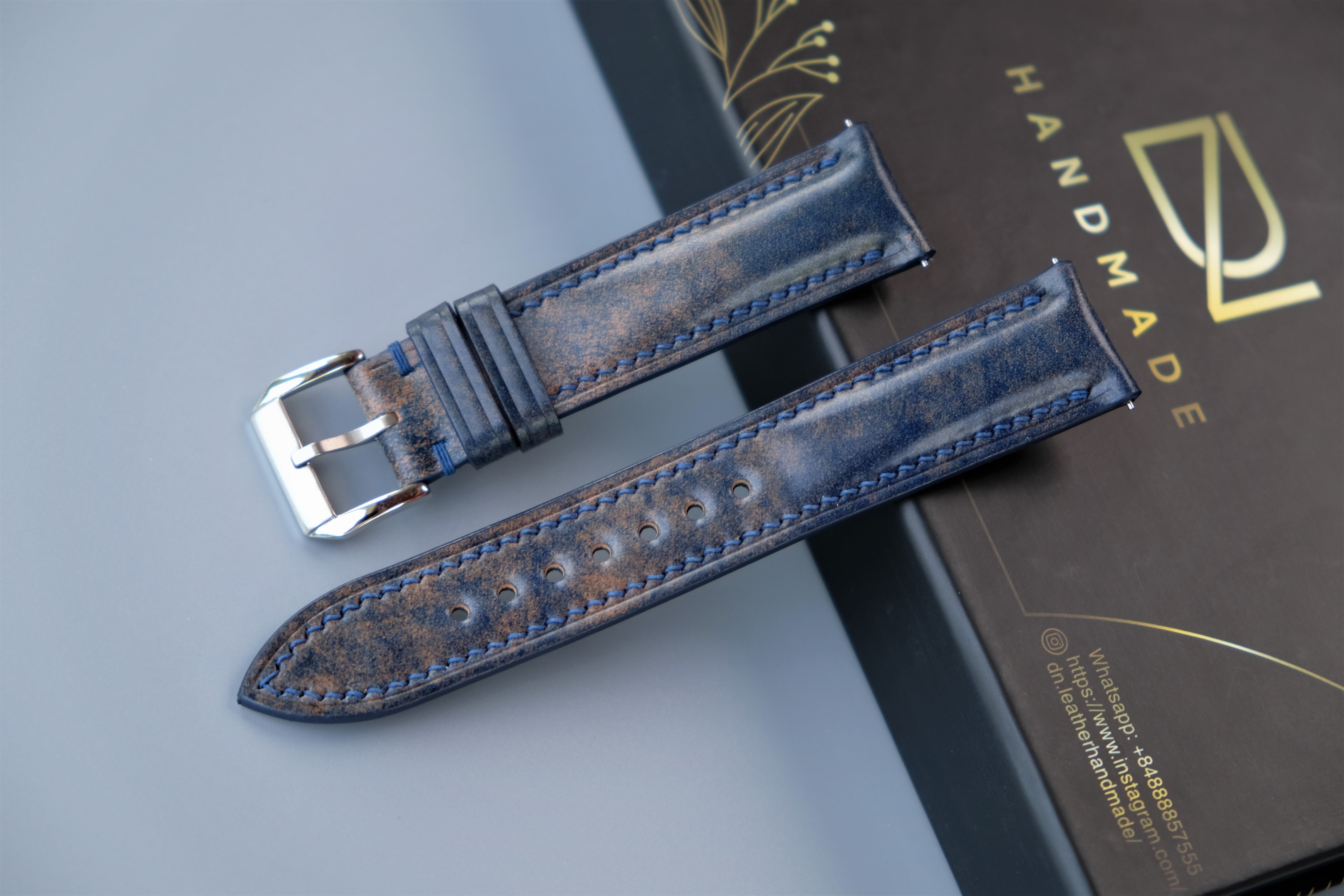 MARBLED BLUE Rocado Shell Cordovan Watch Strap – Custom Sizes 10mm to 26mm