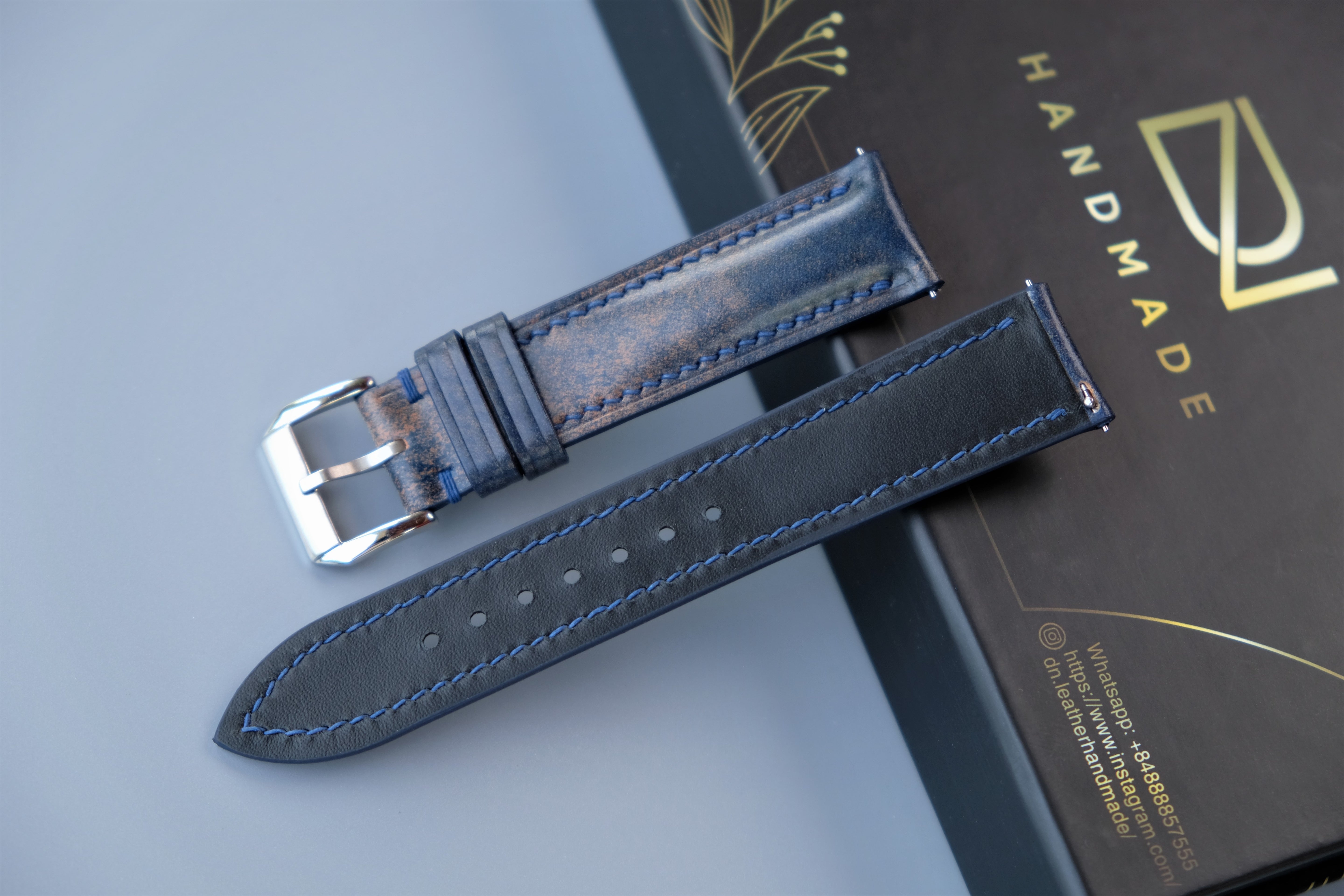 MARBLED BLUE Rocado Shell Cordovan Watch Strap – Custom Sizes 10mm to 26mm