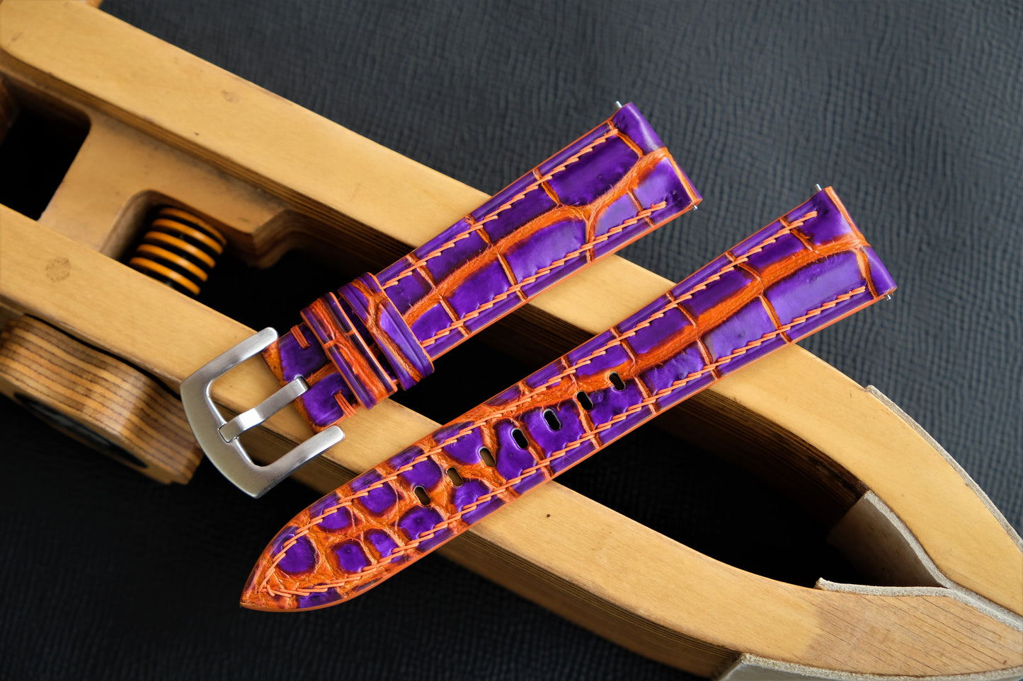 Hand-dyed Alligator Leather Watch Strap ( Purple And Orange )