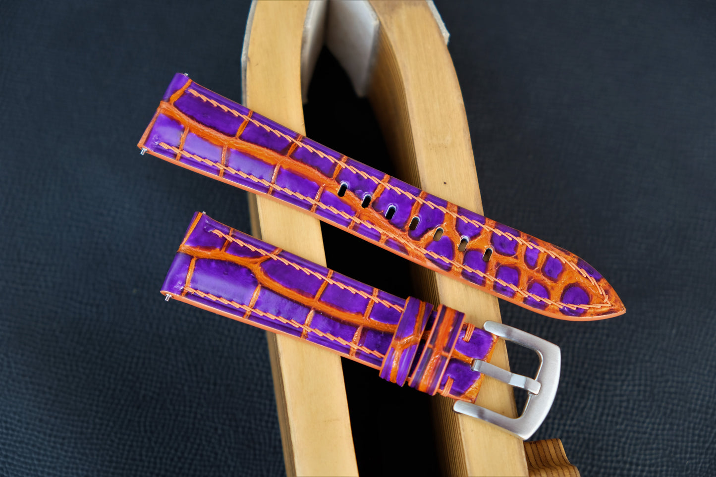 Hand-dyed Alligator Leather Watch Strap ( Purple And Orange )