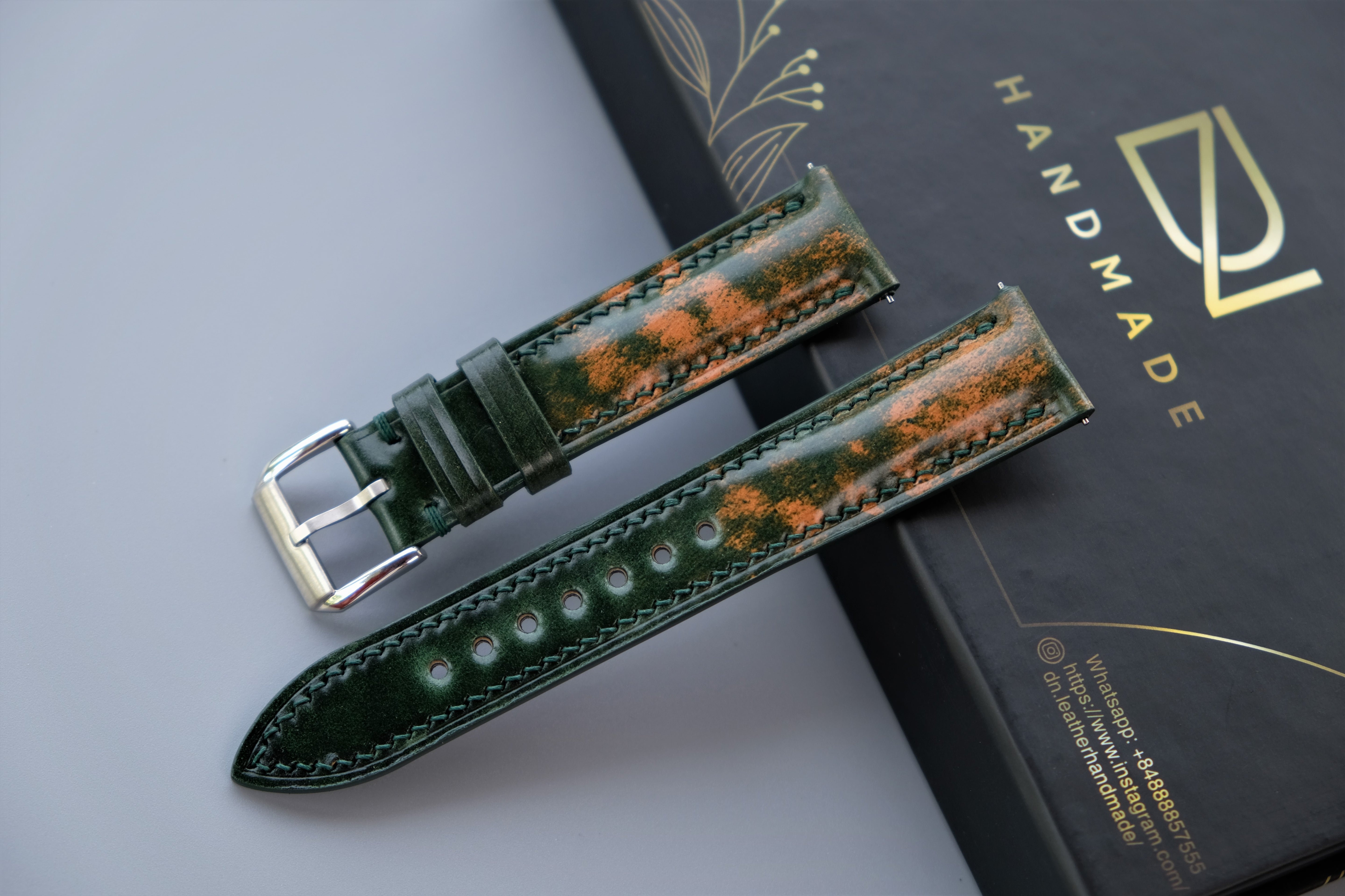 MARBLED GREEN Rocado Shell Cordovan Watch Strap – Custom Sizes 10mm to 26mm