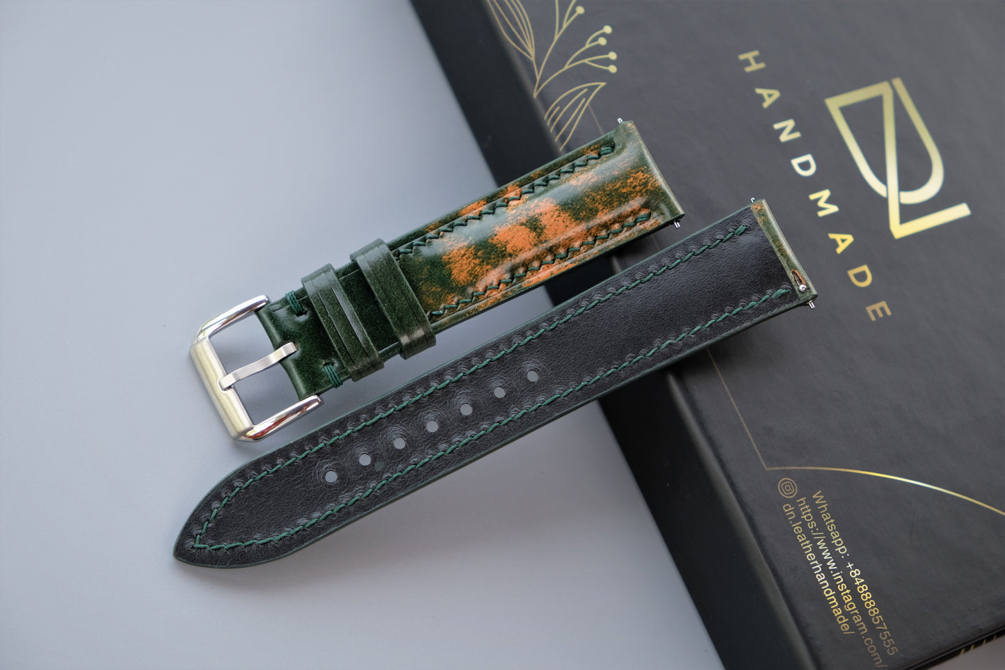 MARBLED GREEN Rocado Shell Cordovan Watch Strap