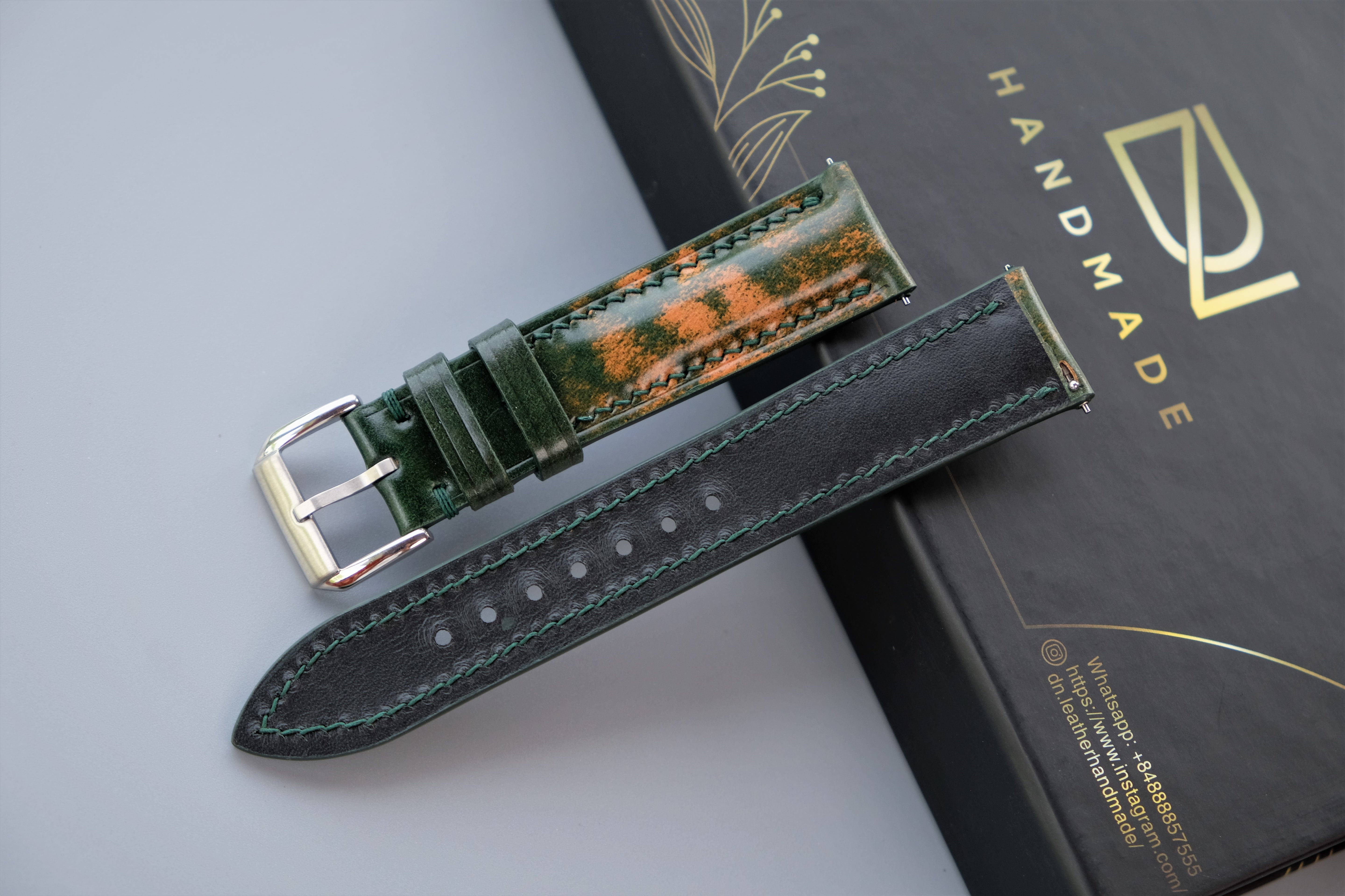 MARBLED GREEN Rocado Shell Cordovan Watch Strap – Custom Sizes 10mm to 26mm