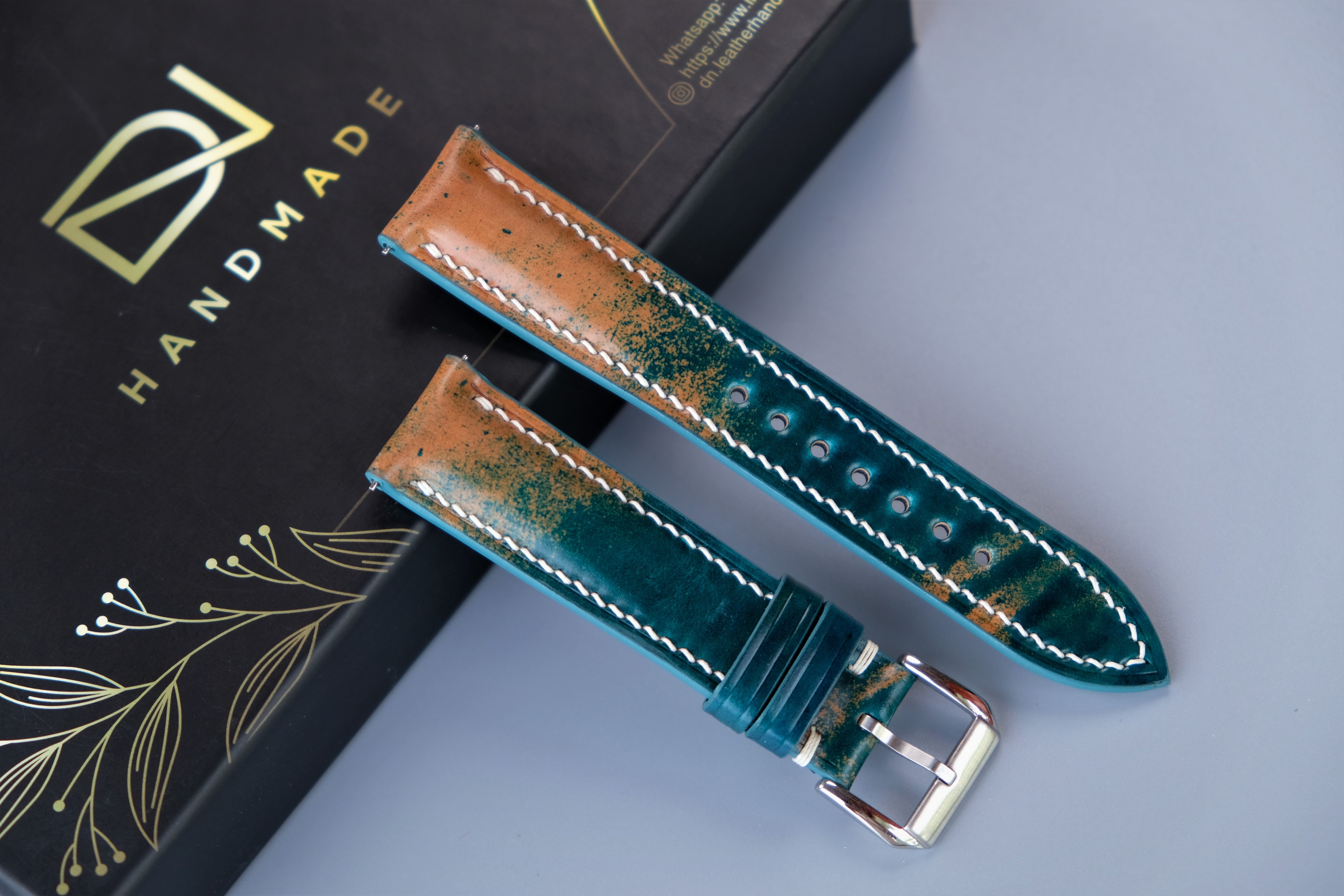MARBLED TURQUOISE Rocado Shell Cordovan Watch Strap – Custom Sizes 10mm to 26mm