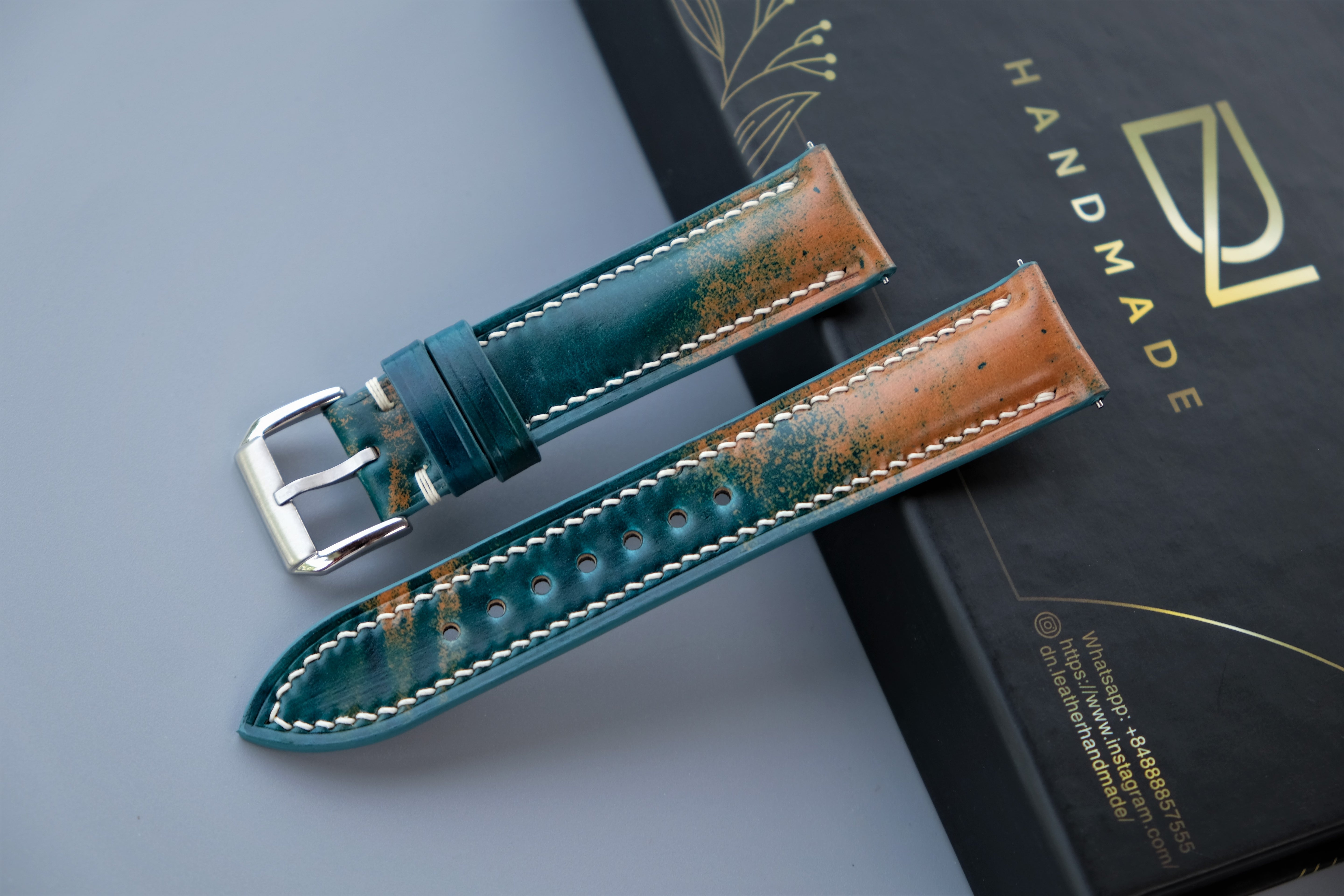 MARBLED TURQUOISE Rocado Shell Cordovan Watch Strap – Custom Sizes 10mm to 26mm