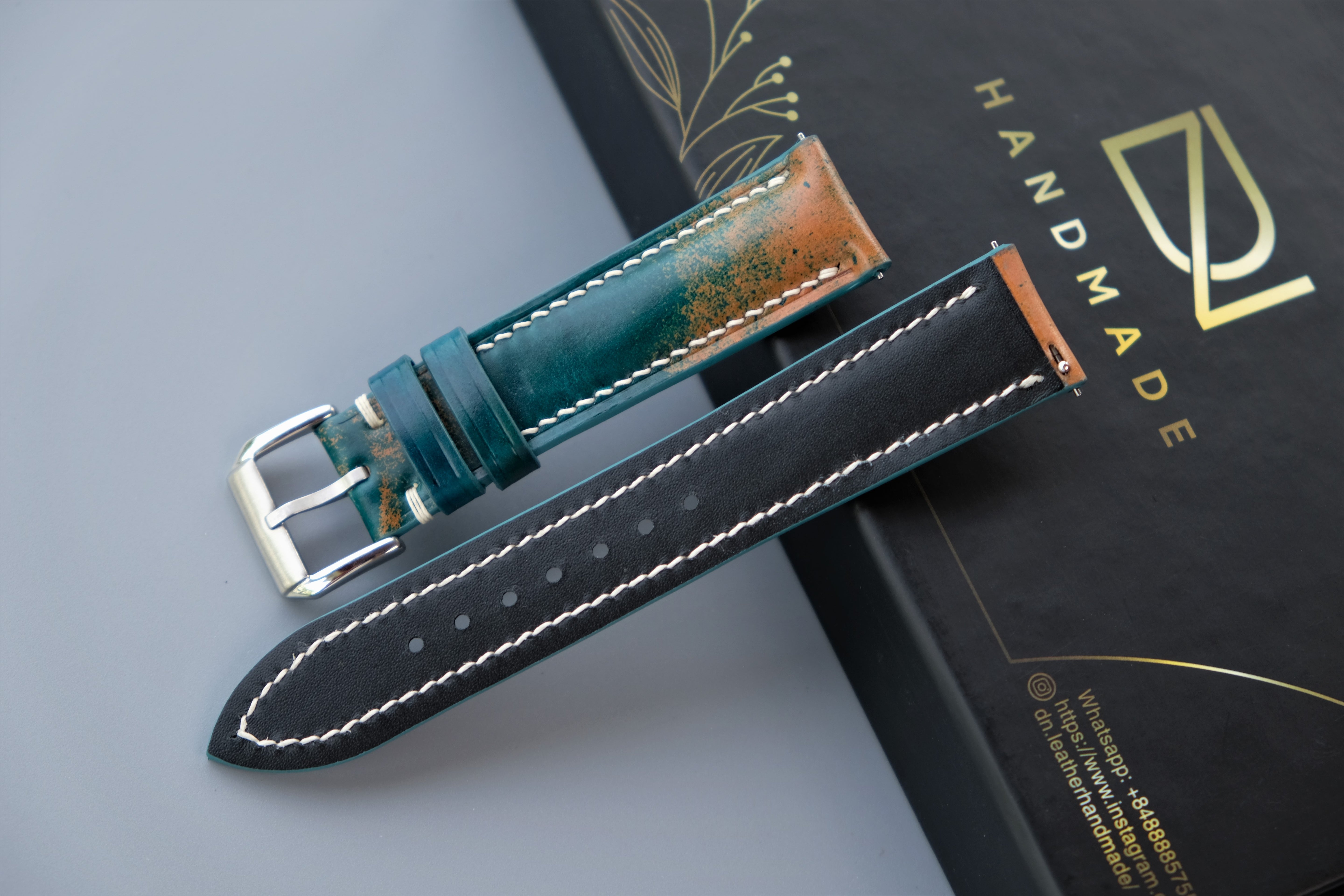 MARBLED TURQUOISE Rocado Shell Cordovan Watch Strap – Custom Sizes 10mm to 26mm