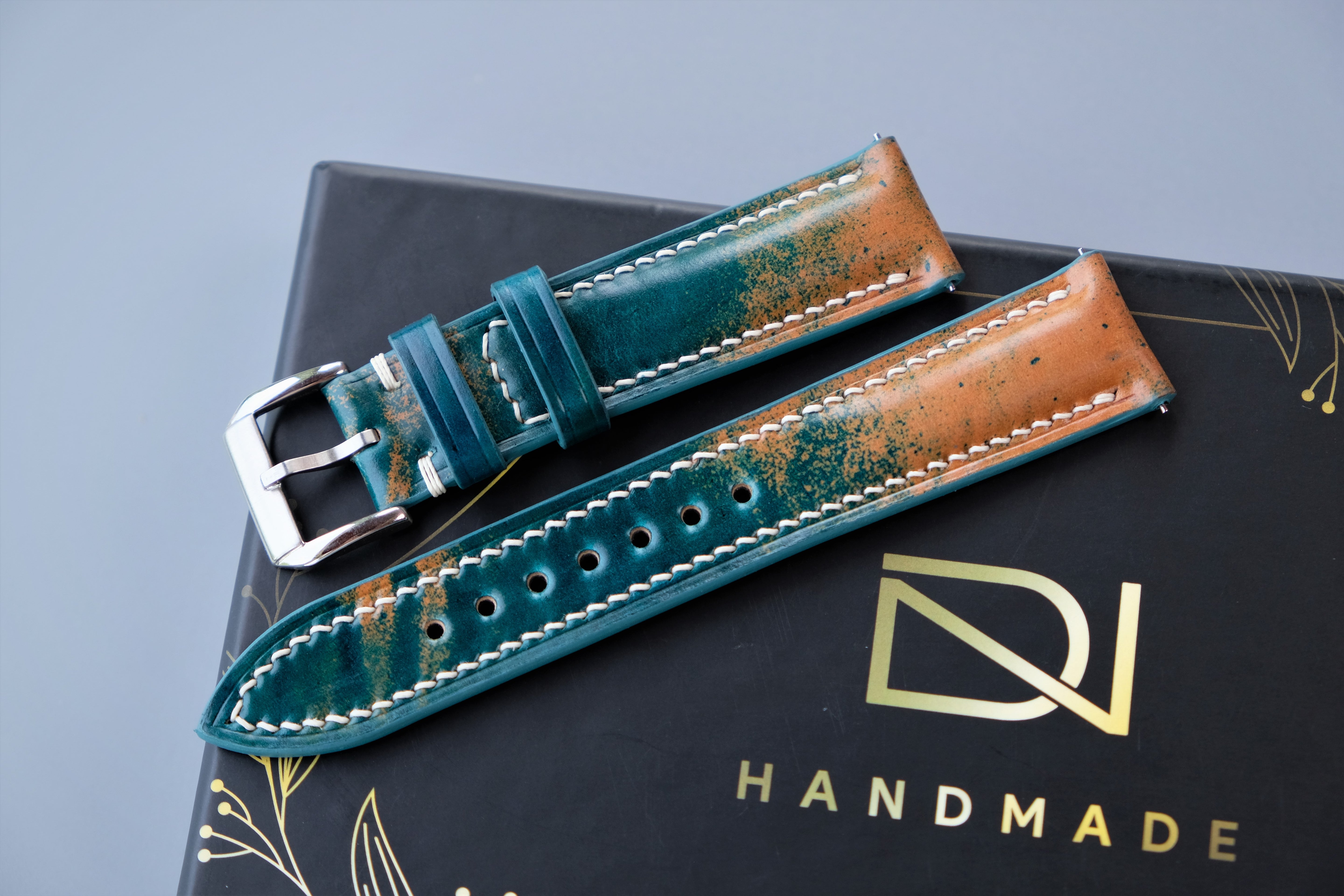 MARBLED TURQUOISE Rocado Shell Cordovan Watch Strap – Custom Sizes 10mm to 26mm