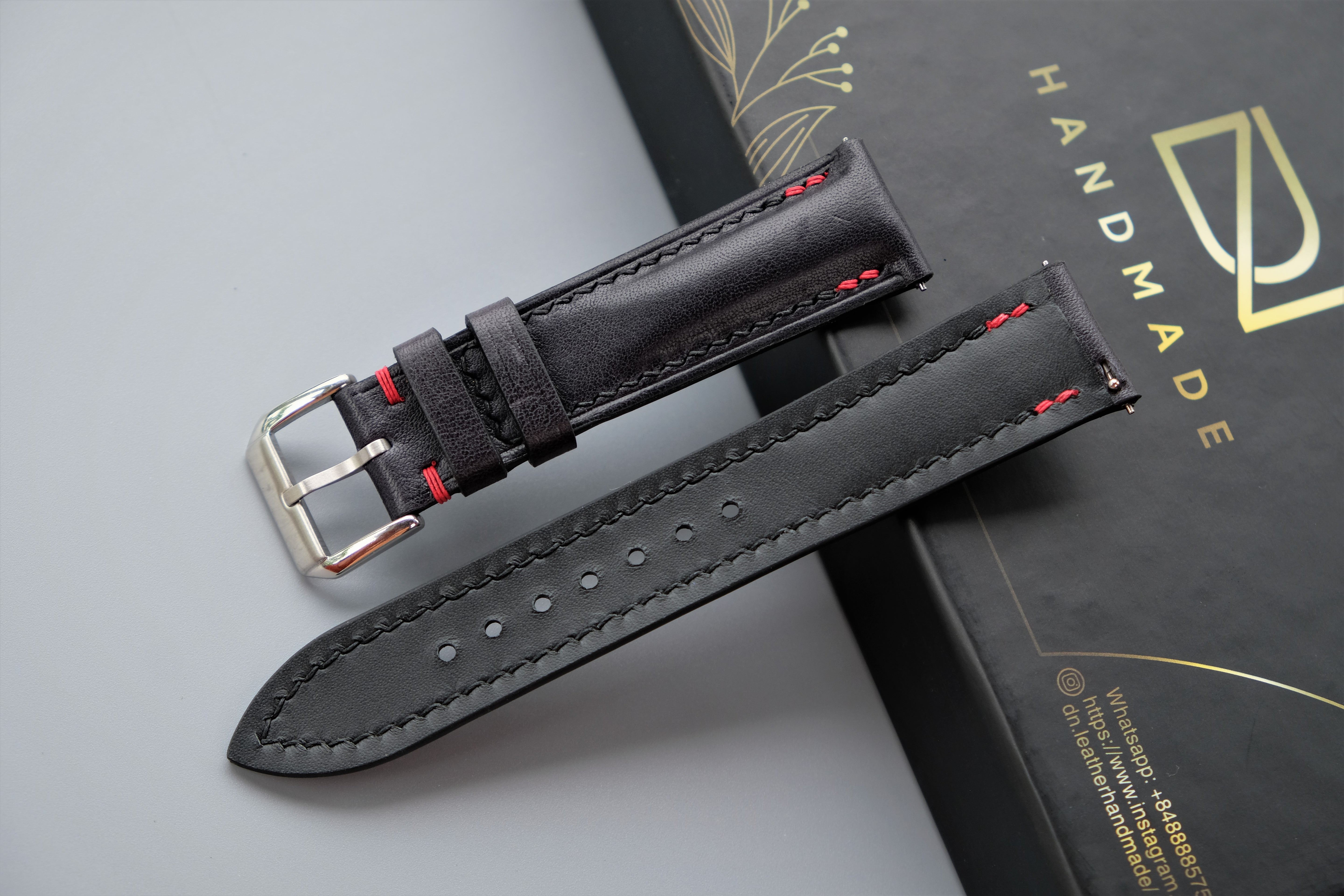 Dark Blue Vachetta Calf Leather Watch Strap – Custom Sizes 10mm to 26mm