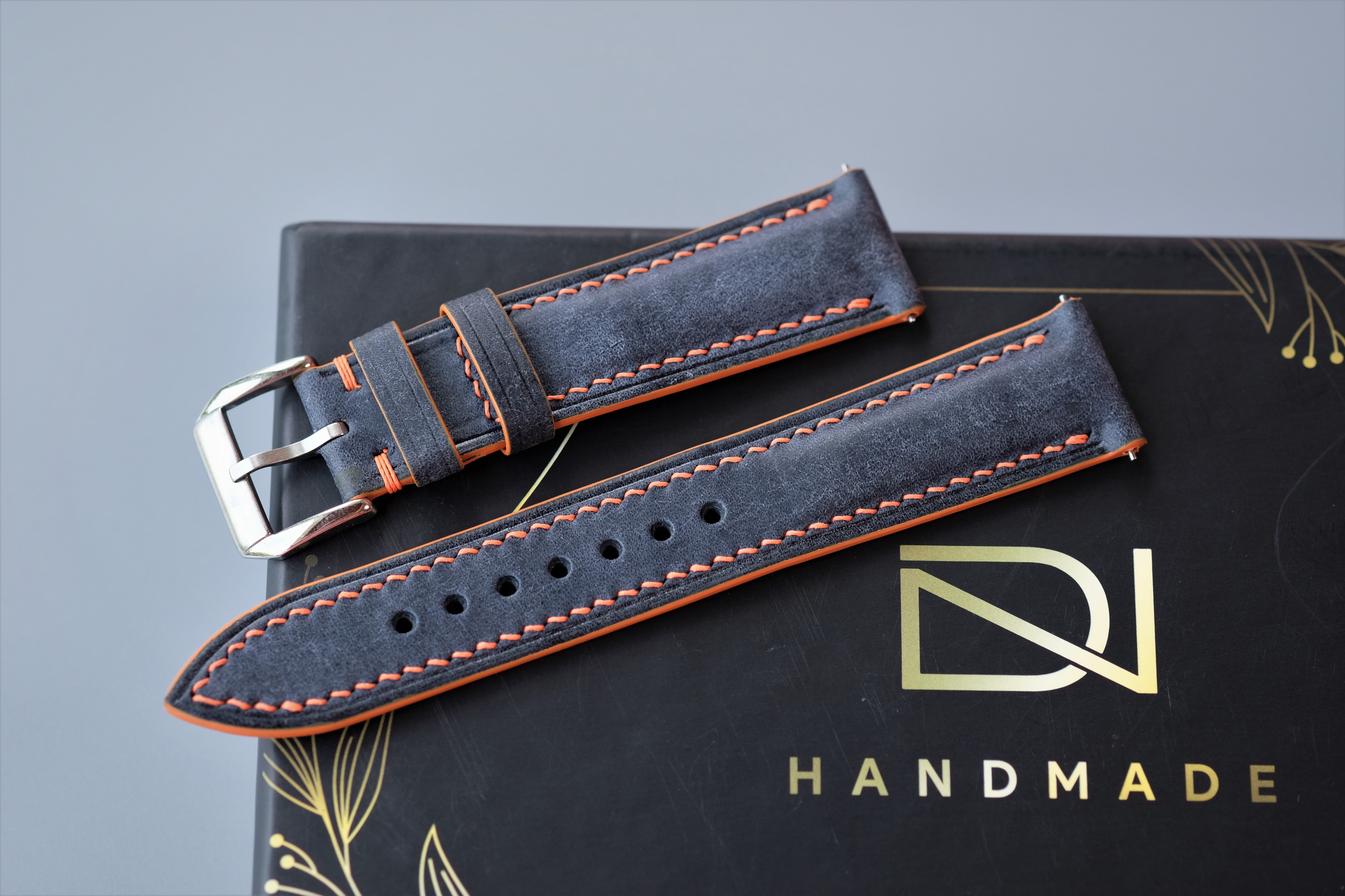 Dark Blue Pueblo Leather Watch Strap – Custom Sizes 10mm to 26mm