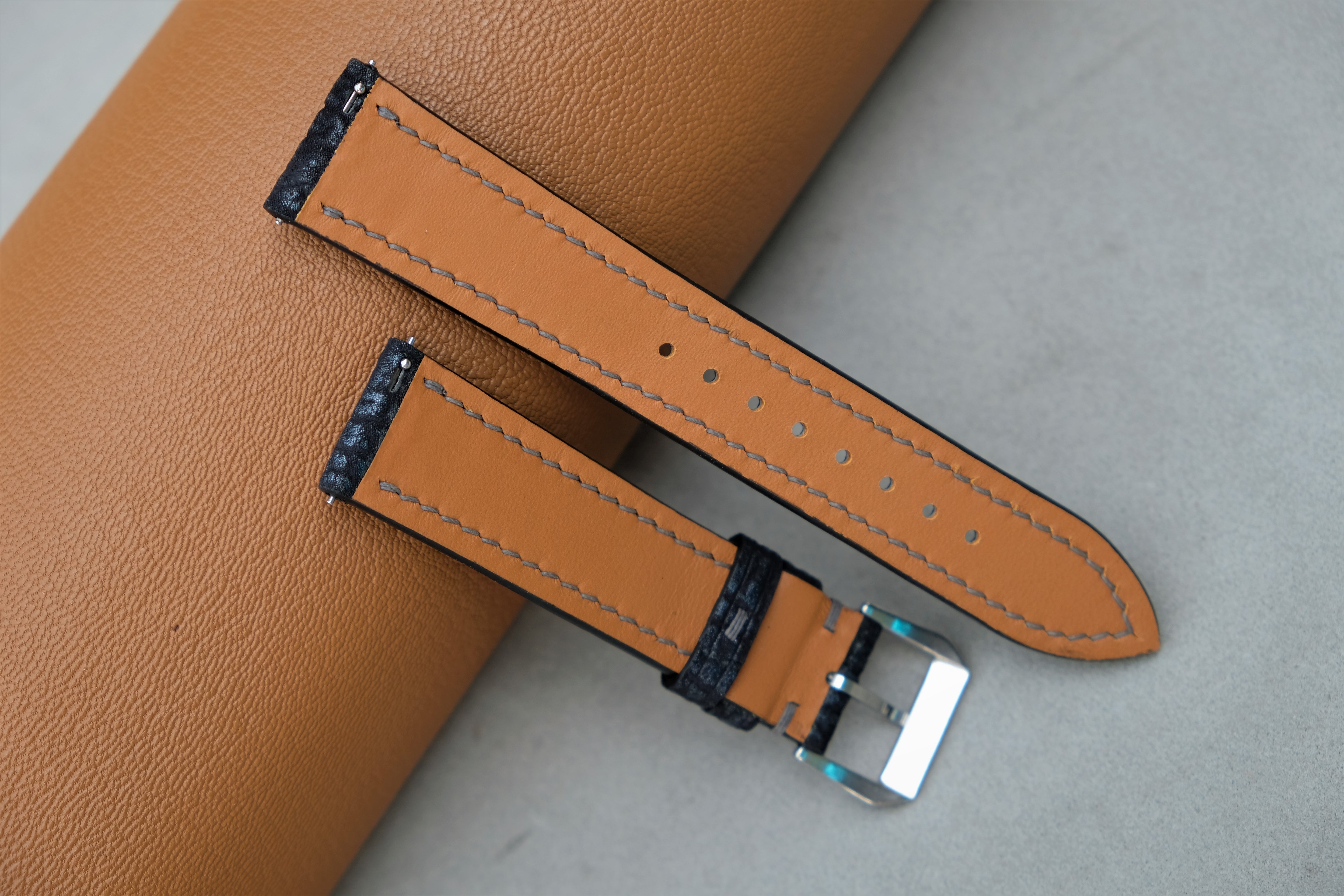 Black Silver Shark Leather Watch Strap